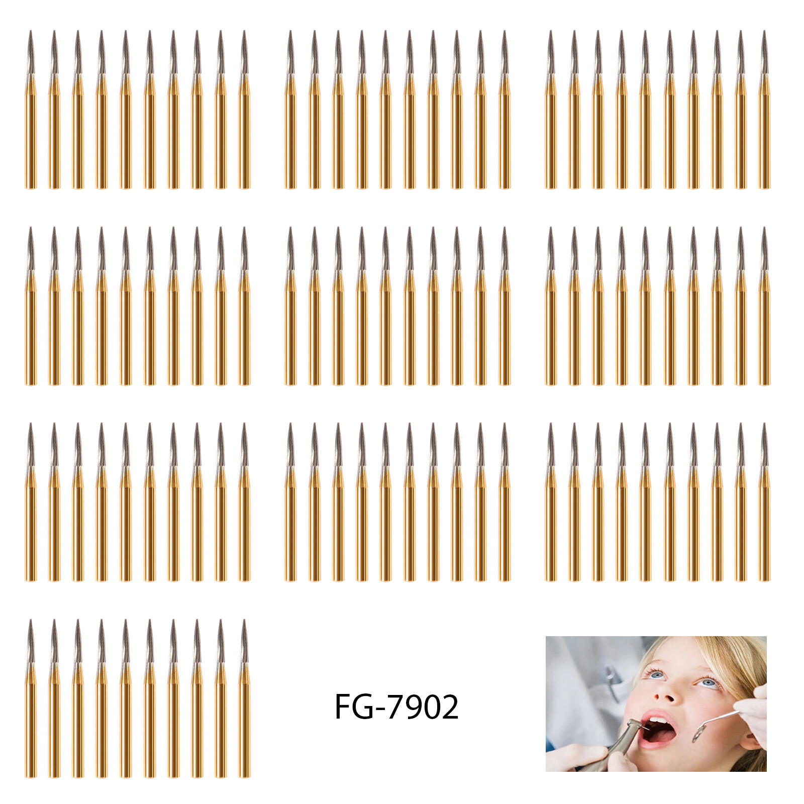 FG 7902 Dental Tungsten Carbide Steel Gold Burs Needle shape For High Speed New