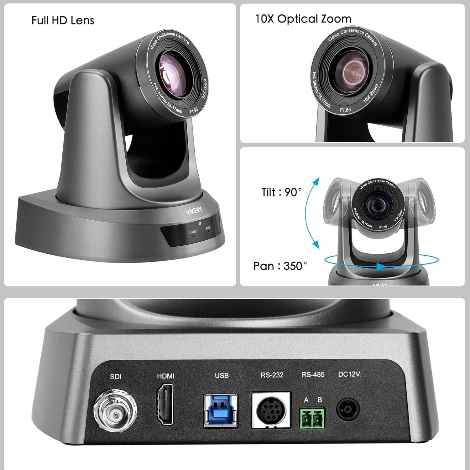 Vikery PTZ FHD Camera 10x Zoom SDI/HDMI/USB/Conference/Streaming/Zoom/Skype/OBS