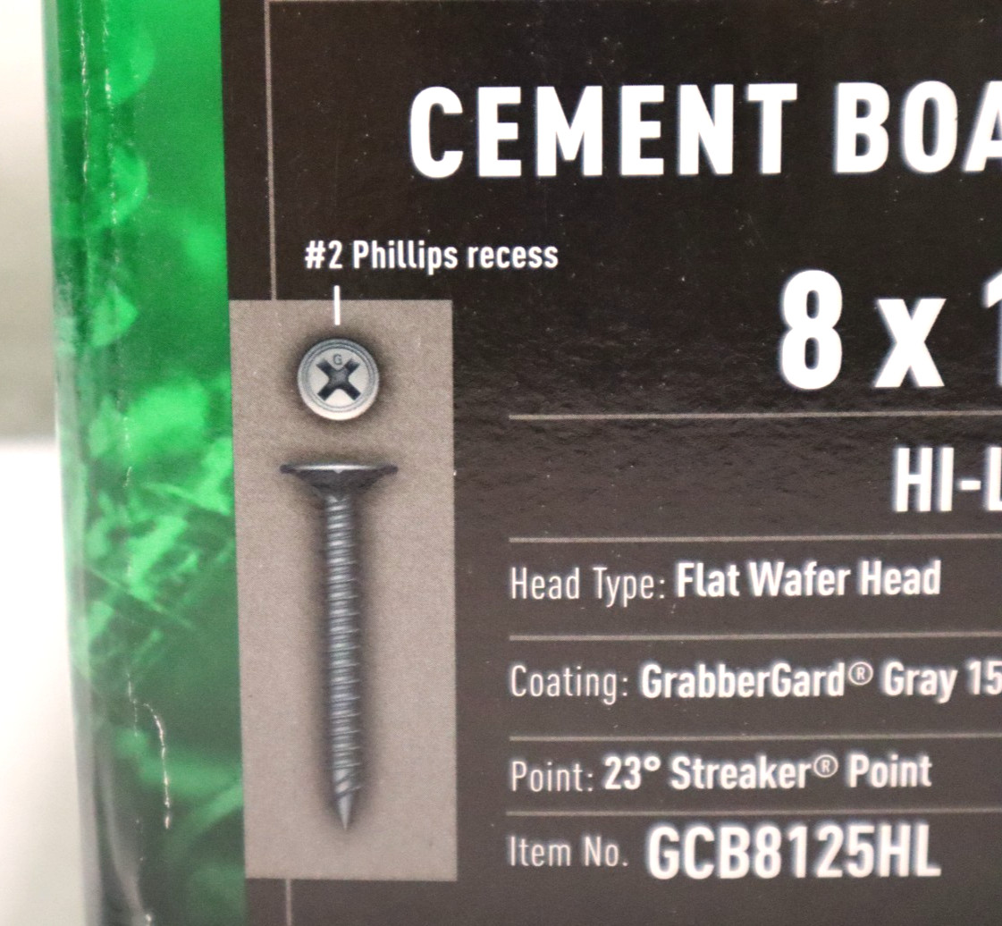 Grabber #8 x 1 1/4 in Phillips Flat Wafer Head, Cement Board Screws, 5000