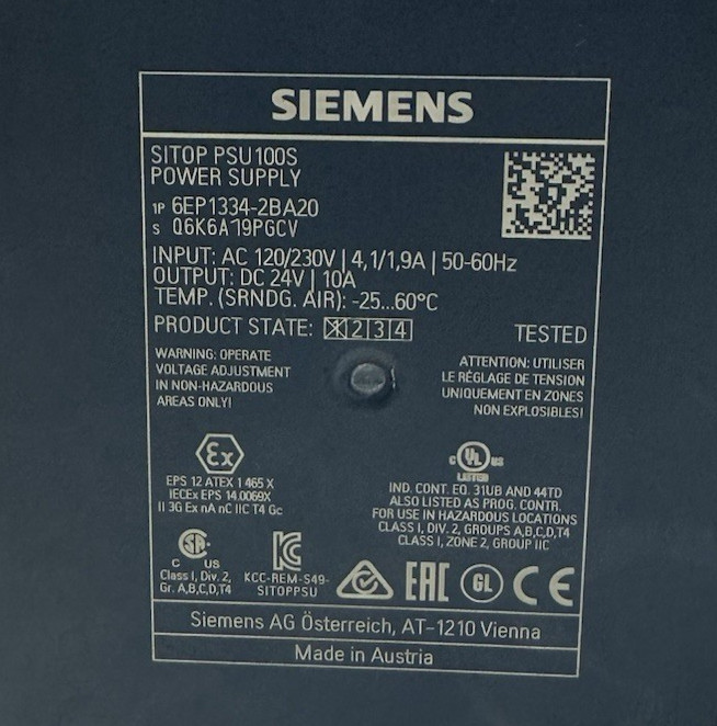 Siemens 6EP1334-2BA20 SITOP Power Supply 24VDC 10A 120/230VAC