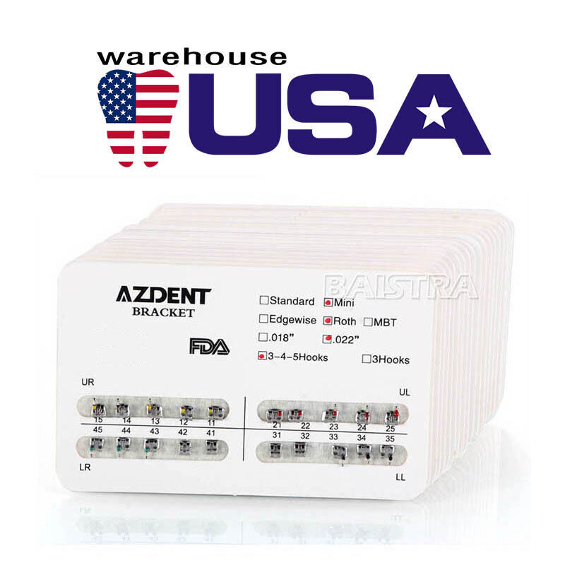 AZDENT Orthodontic Dental Brackets Roth MBT.022/.018 Hooks/Niti Round Arch Wire