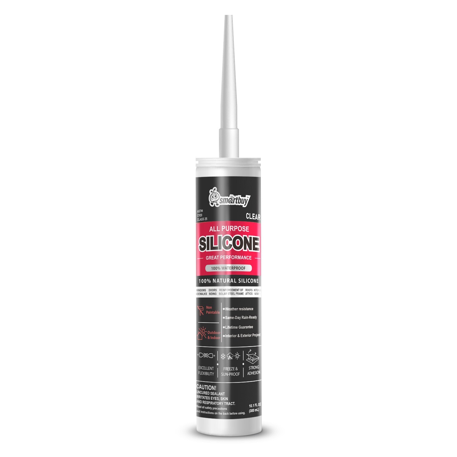 Smartbuy All Purpose 100% Clear Silicone Sealant Adhesive For Glass Window Door