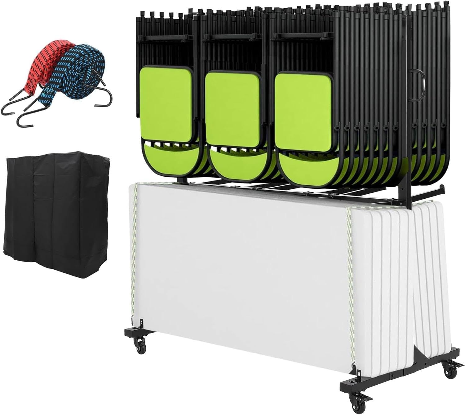 Folding Chair Rack Cart for 84 Chairs/12 Tables 800 LBS with Weatherproof Cover