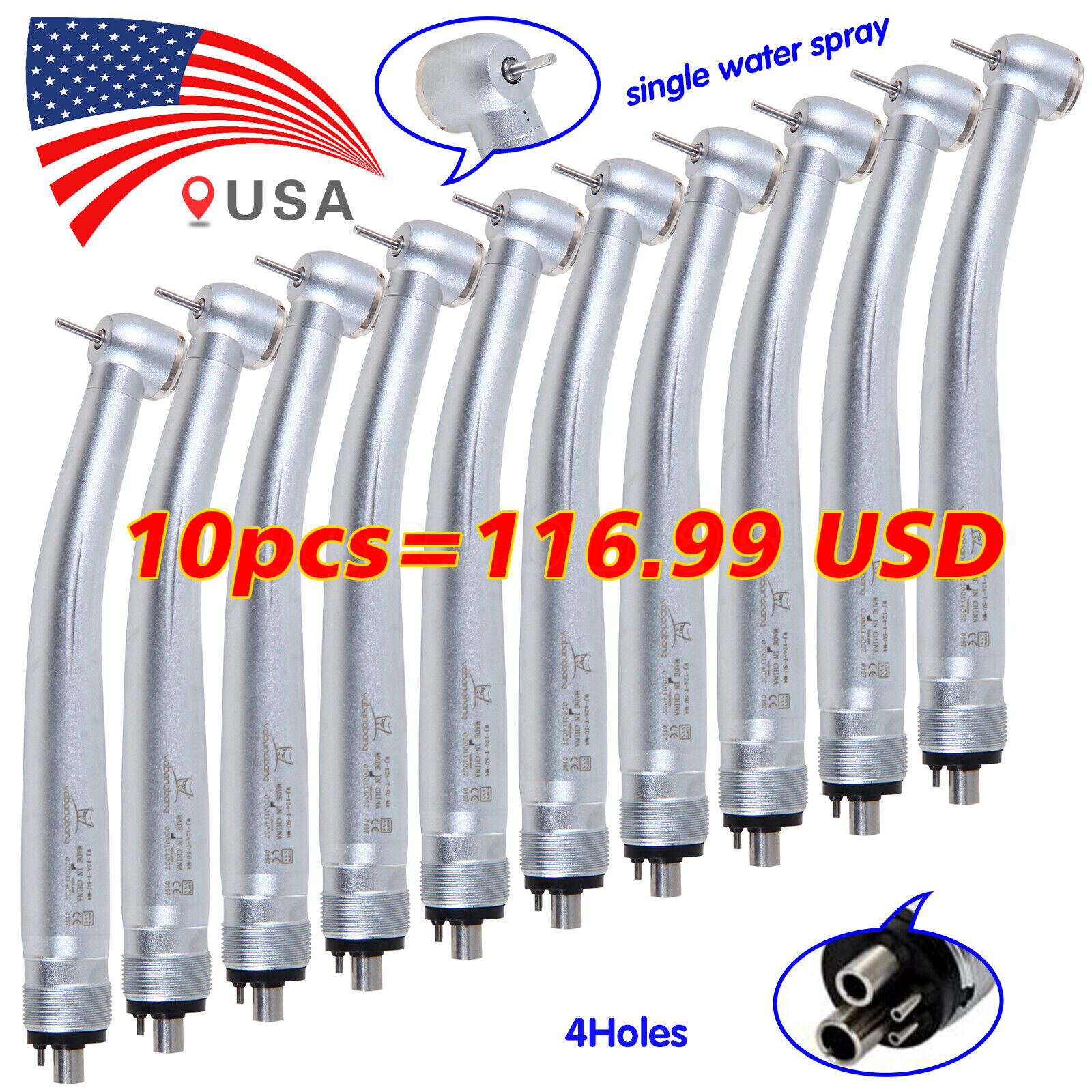 10* Yabangbang Dental High Speed Handpiece Push Turbine 4 Hole Fit NSK Pana Max