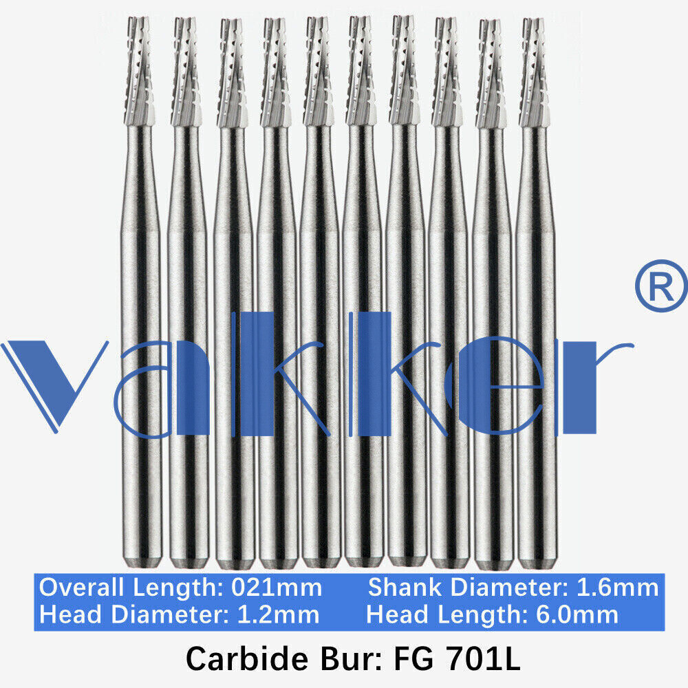 10/Pack Dental Tungsten Carbide Friction Grip Long Carbide Burs 21mm High Speed