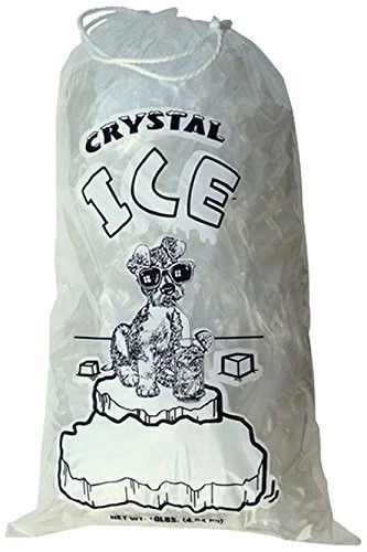 Crystal Clear Plastic Ice Bags with Cotton Draw String, 10 lb., Pack of 500