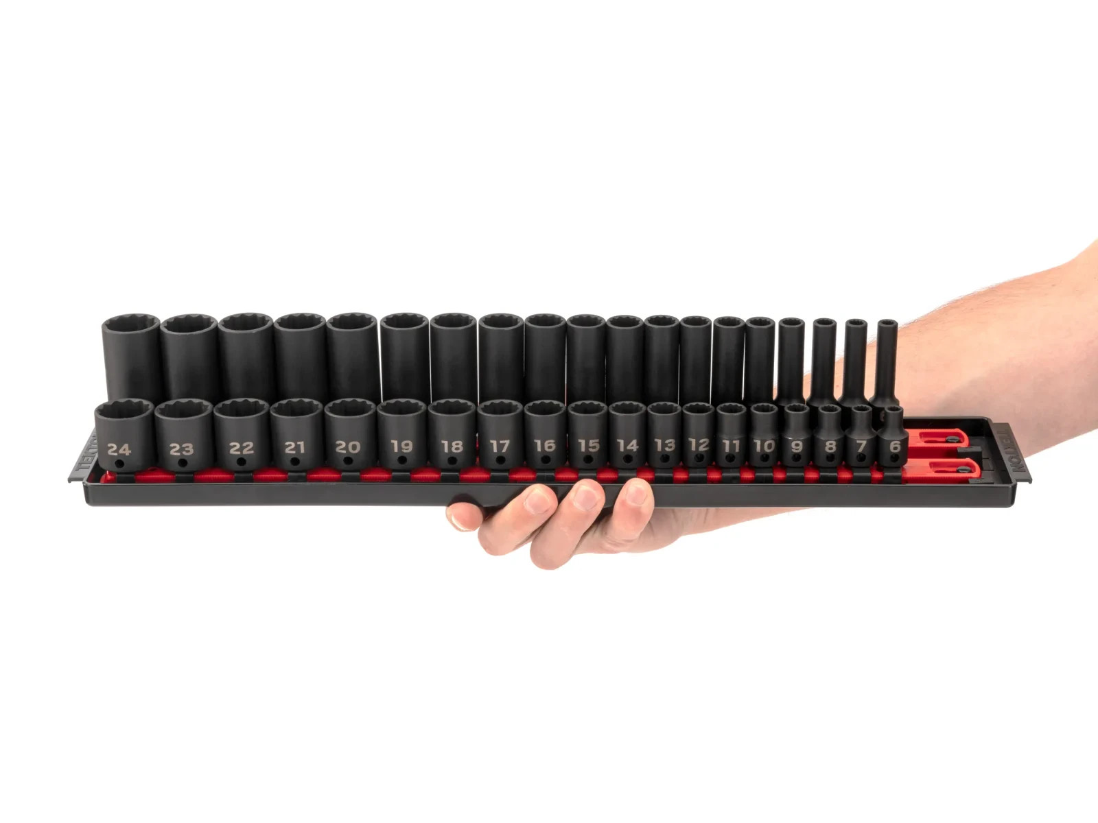 Tekton 3/8 Inch 12 Point Impact Socket Set, 68 Piece (1/4-1 Inch, 6-24 Mm)