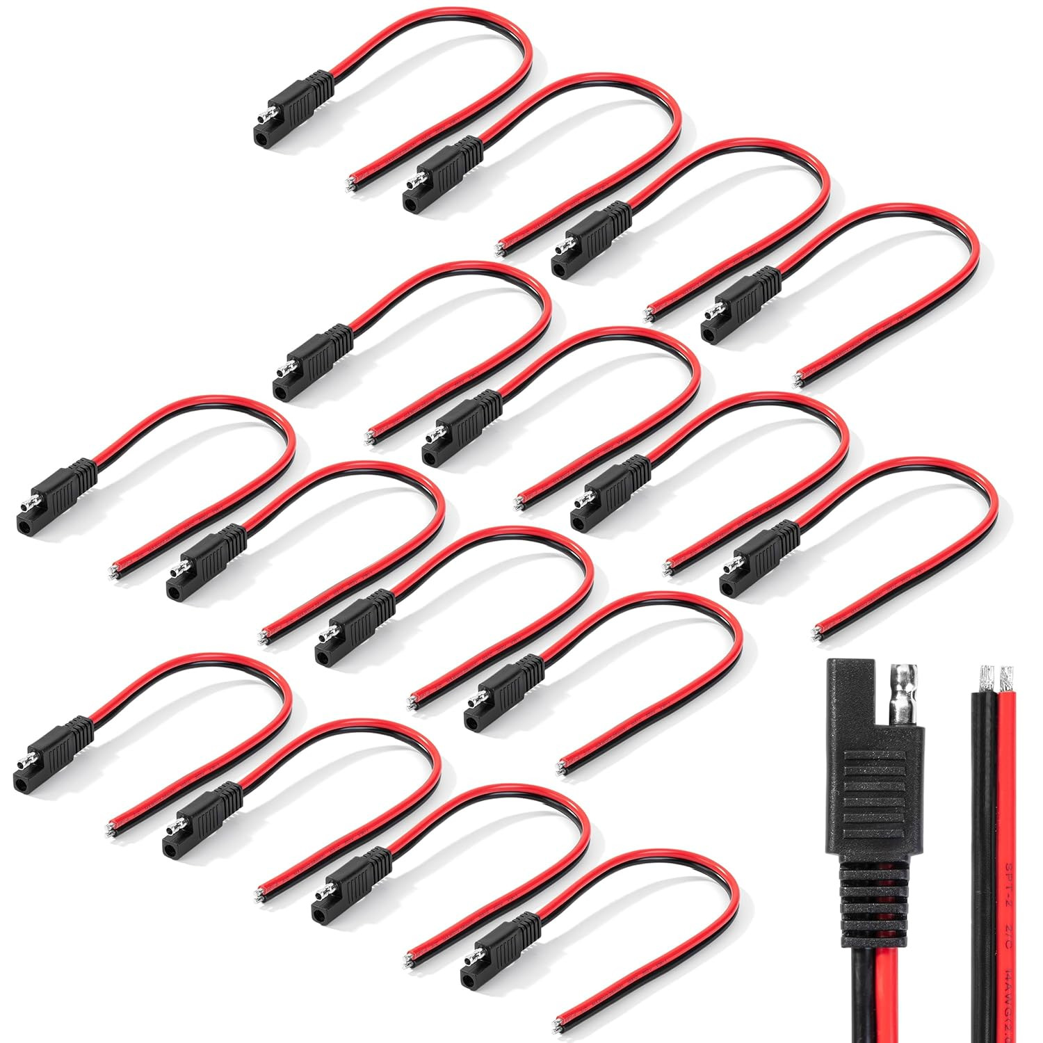 16 Pack SAE Connector 12 Inch 14 AWG Copper Wire 2 Pin Single Plug Connector