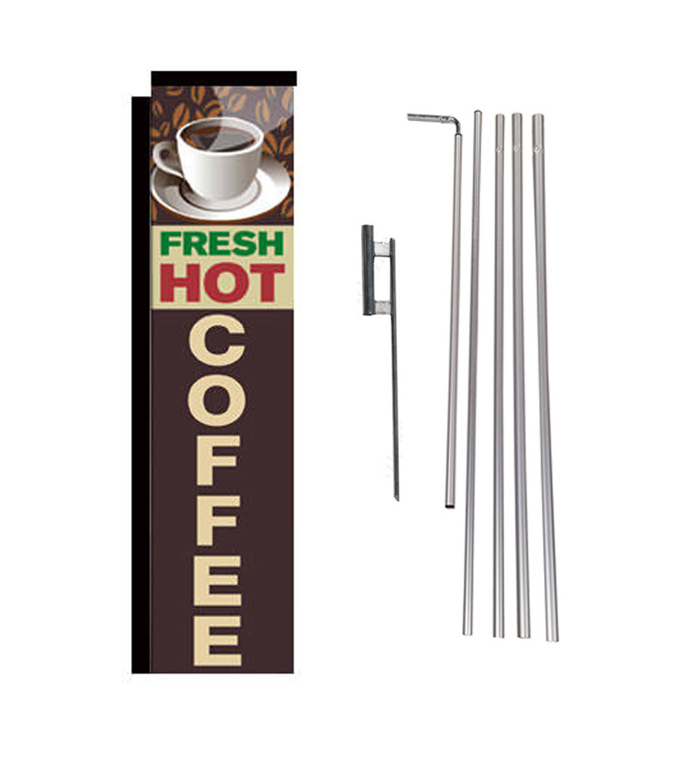 Fresh Hot Coffee 15′ Advertising Rectangle Feather Banner Flag w/ pole+spike