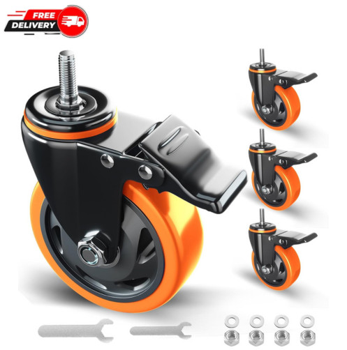 4in Heavy Duty Caster Wheels Set UNC 3/8″-16 x 1 Stem Mount