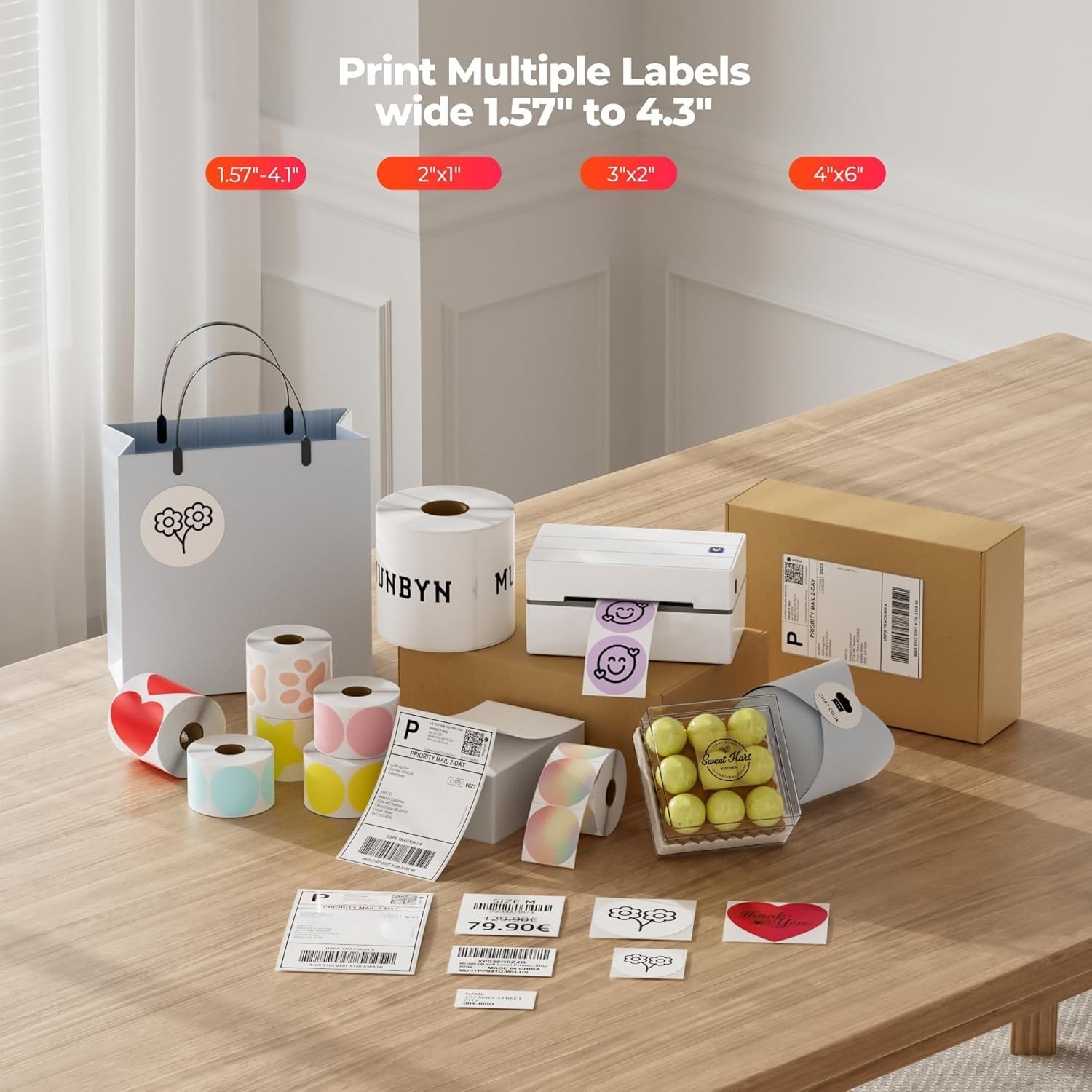MUNBYN 130B Bluetooth Thermal Label Printer Wireless 4×6 Shipping Label Maker