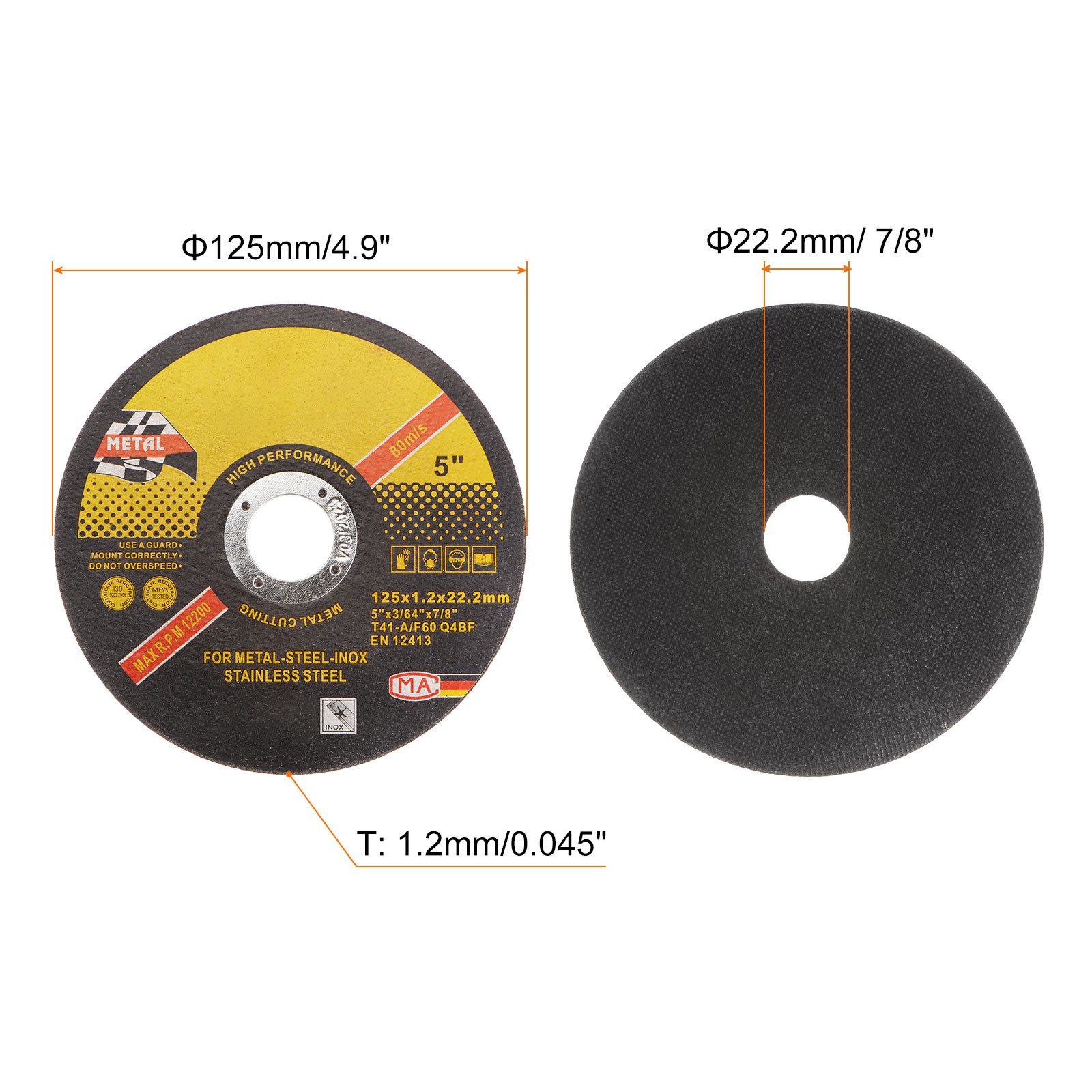 10pcs Cut Off Wheels 125mm x 1.2mm x 22.2mm Black