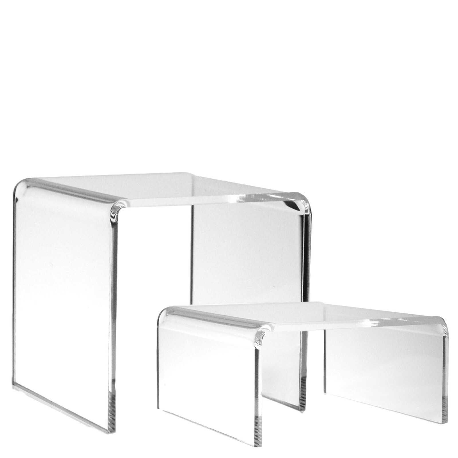 Clear Acrylic Risers – Set of 2 Assorted Sized Plexi Glass Display Stands-1376-S