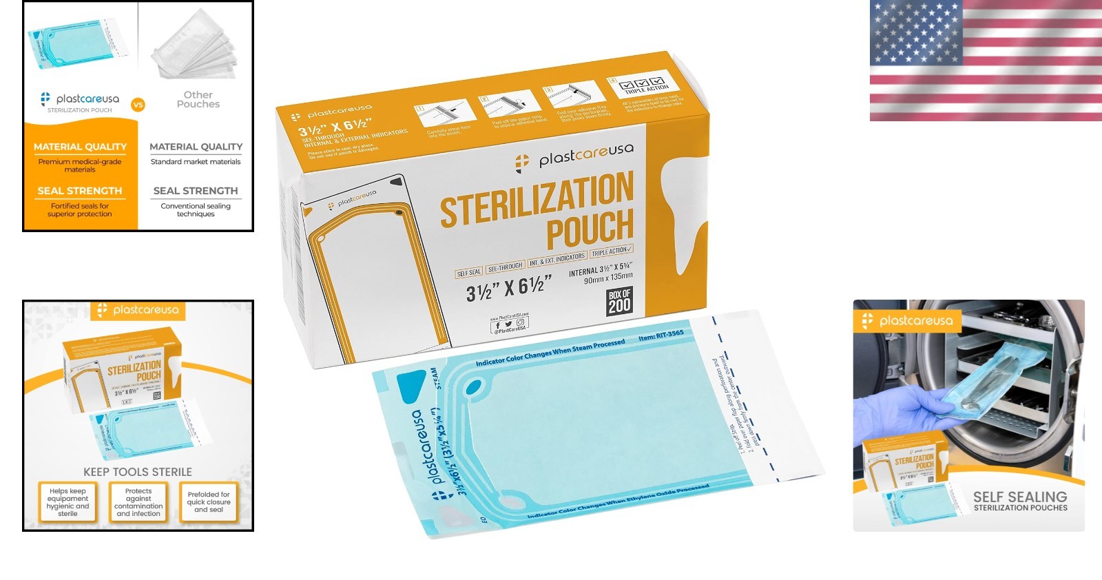 1000 Latex-Free Autoclave Bags with Color-Changing Indicator – 3.5 x 5.25 Inches