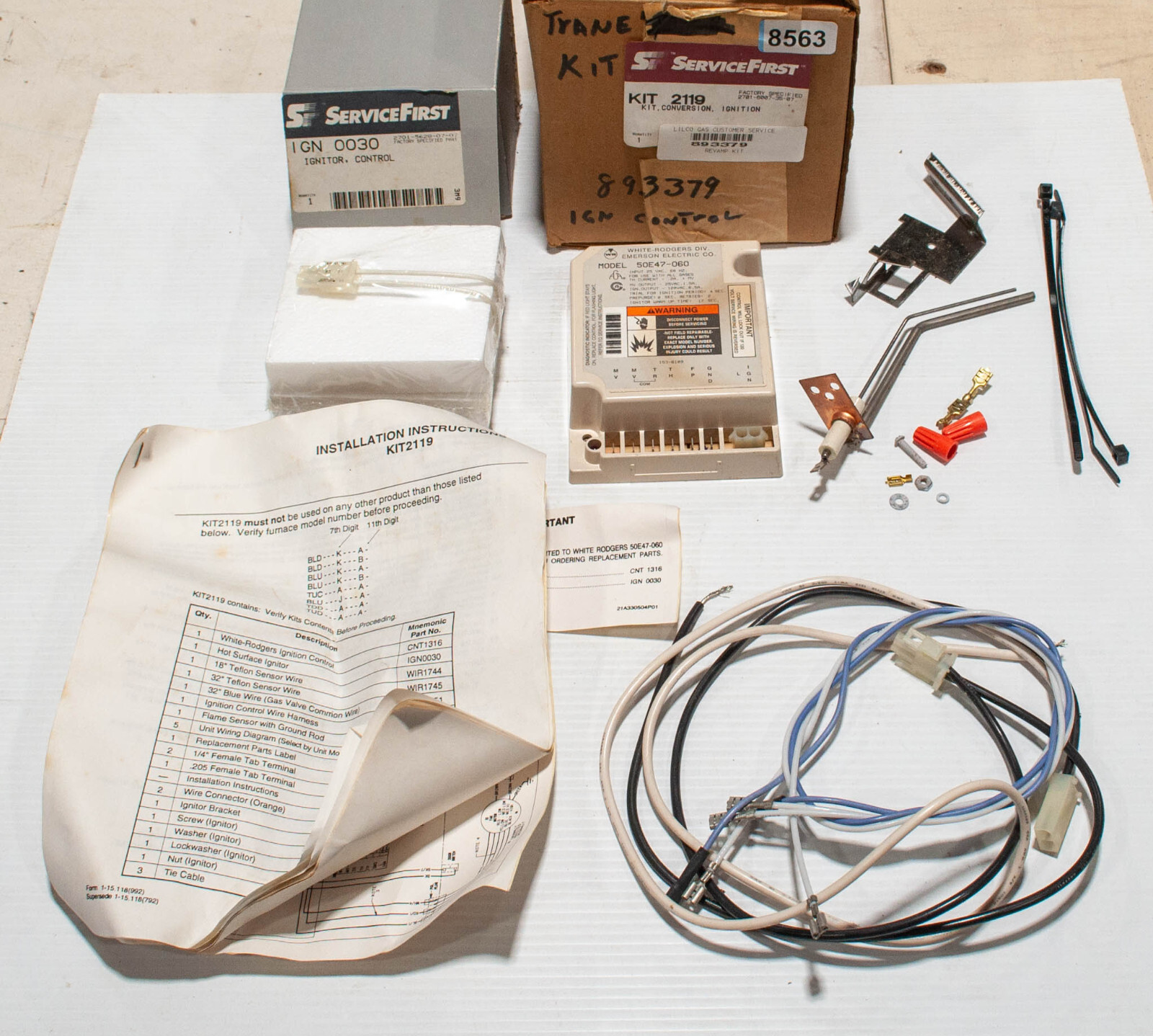 Trane Service First Trane KIT2119 Ignition Module 50E47-060 Igniter IGN0030 Rod