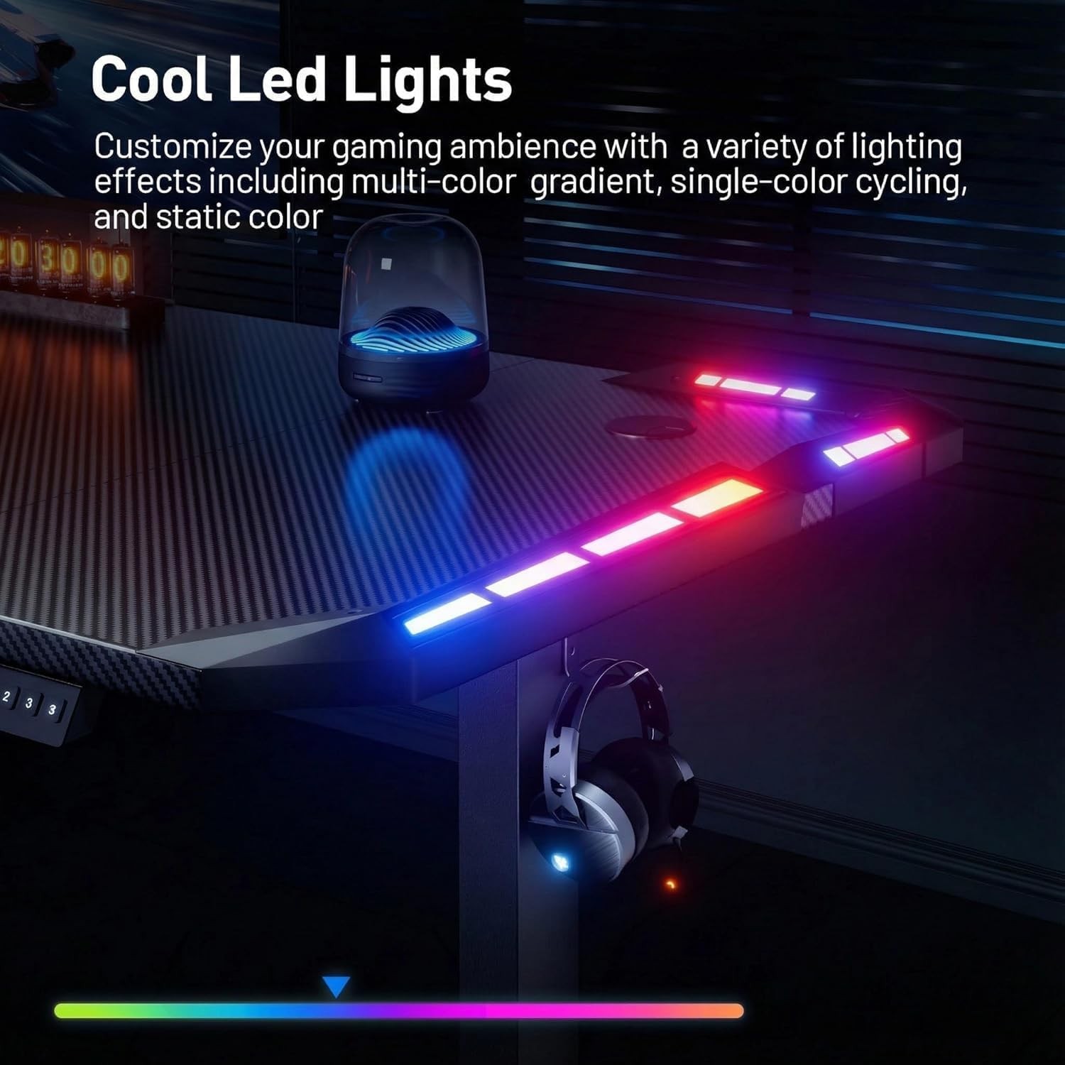 47/55/63 inch Electric Standing Desk with RGB LED Lights, Height Adjustable Desk