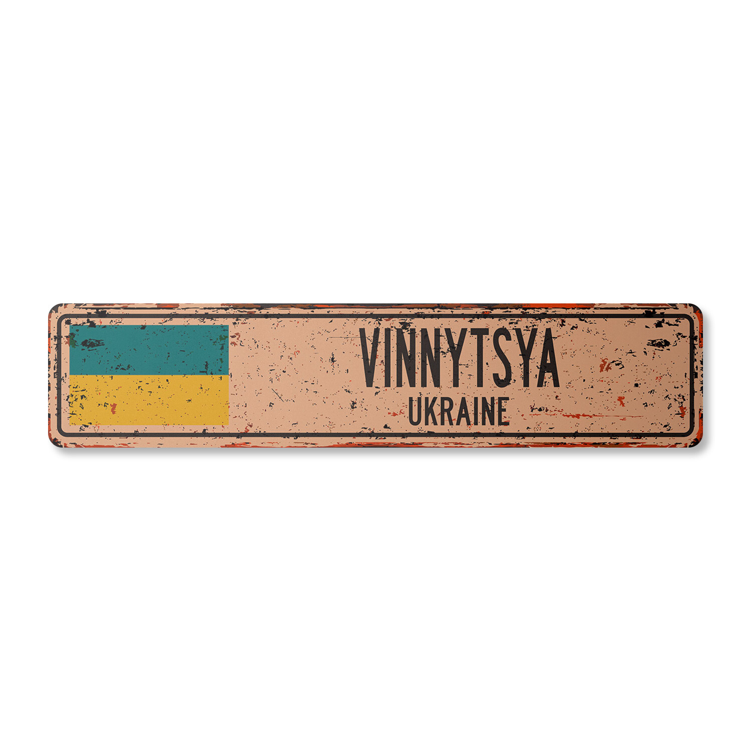 VINNYTSYA UKRAINE Vintage Street Sign Ukrainian flag city country road rustic
