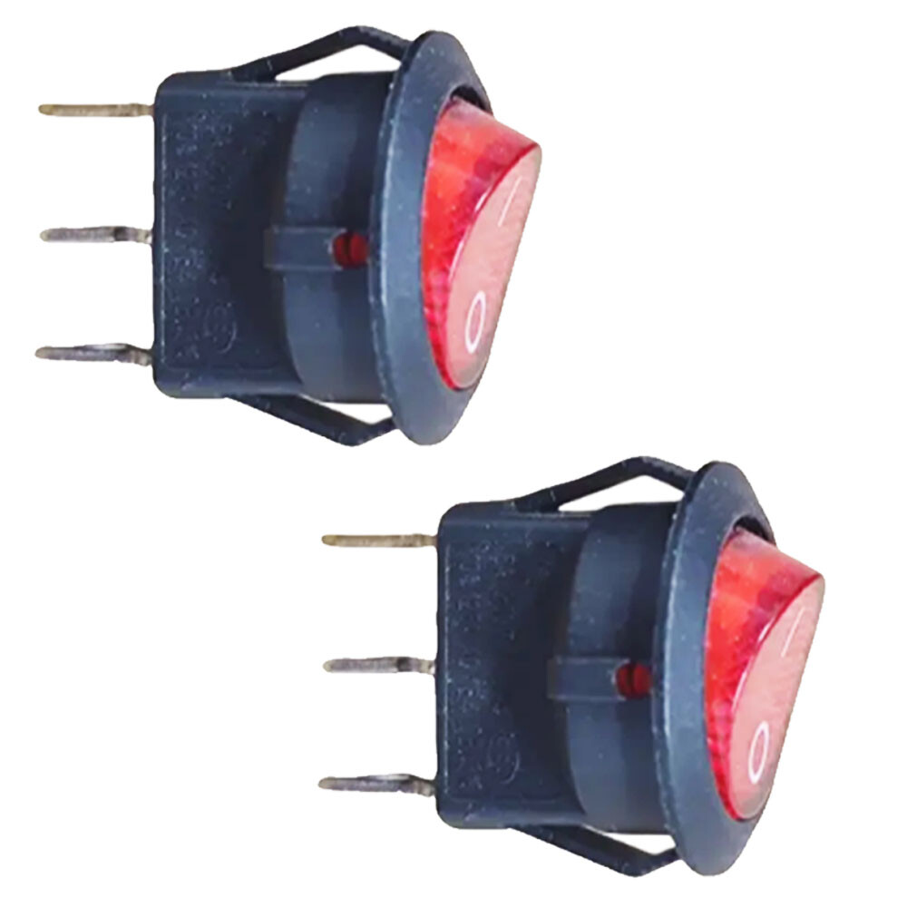 12PC For SPST 3 Pin ON/OFF Round Rocker Switch With Red Neon Lamp 10A/125VAC