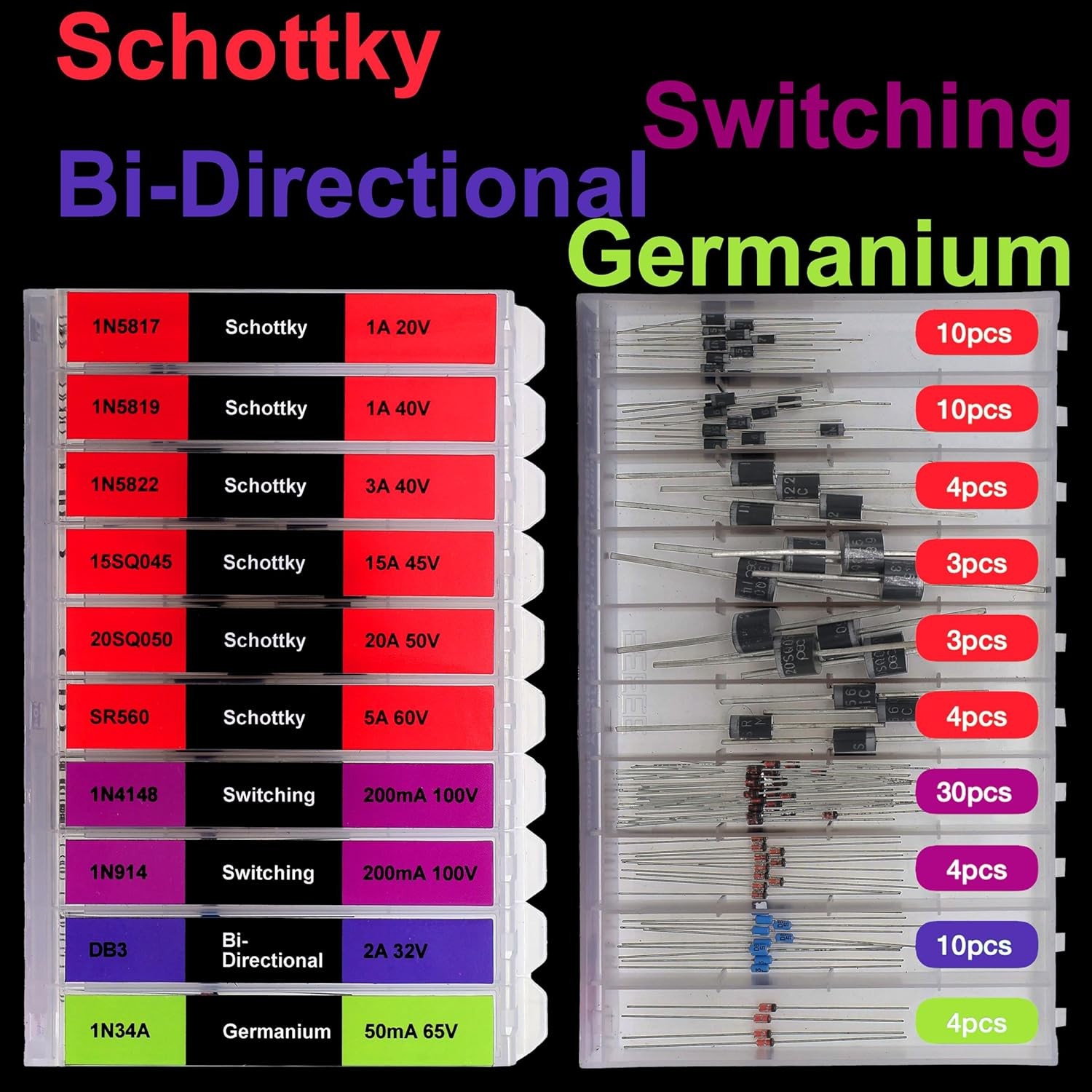 EEEEE 20 Kinds 200 Diode Assortment Kit 6A10 10A10 20A10 200pcs 20 Types