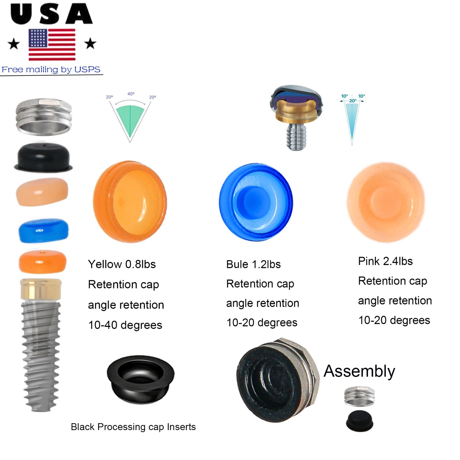 Dental retention Male cap zest locator overdenture abutment Replacement Inserts