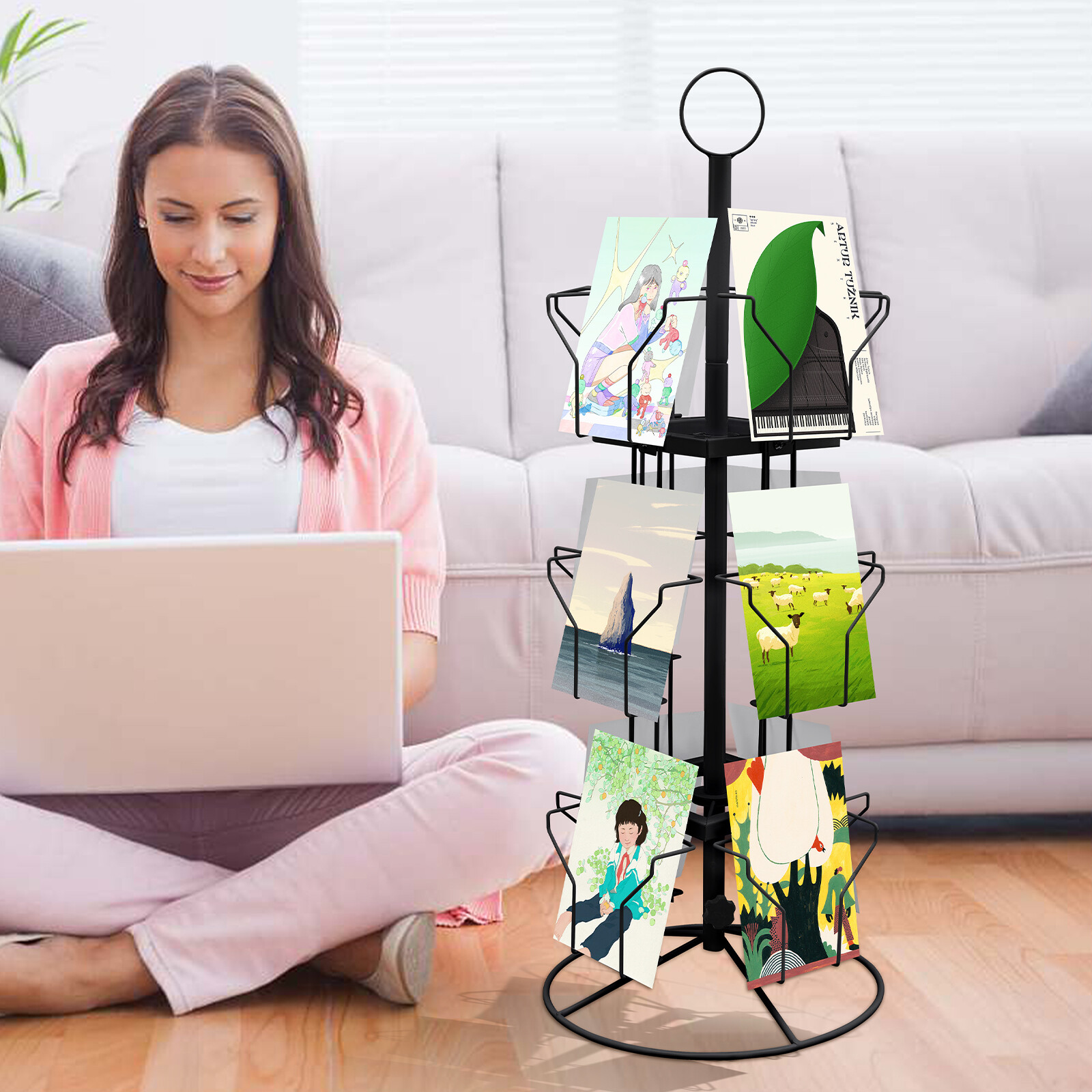 3 Tier Greeting Card Rack Spins 12 Pocket Black Retail Display Rotating Holder