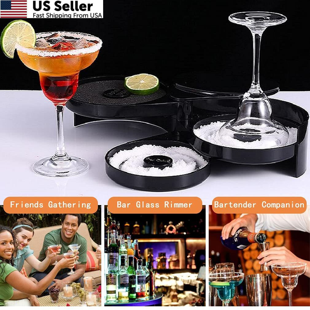 1 Pack 3 Tier Bar Glass Rimmer for Margarita Salt Rimmer-Plastic*1, Black