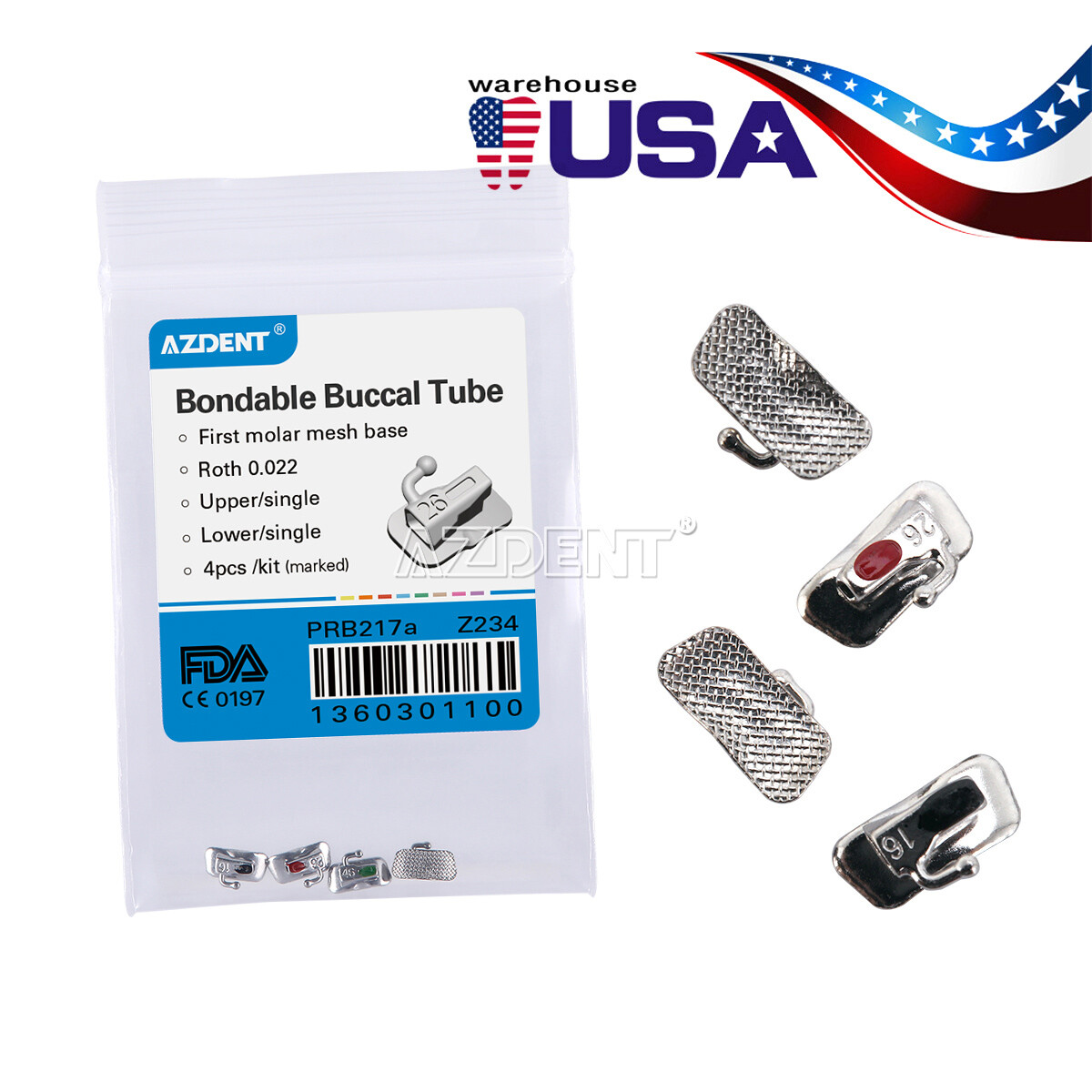10X AZDENT Dental Ortho Buccal Tubes Bondable 1st/2nd Molar Roth/MBT 022