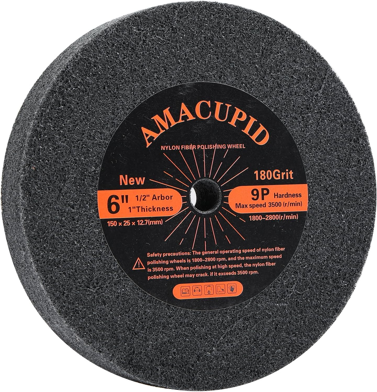 Nylon Fiber Deburring Wheel 6 Inch 180 Grit 1/2 Inch Arbor for Bench Grinder