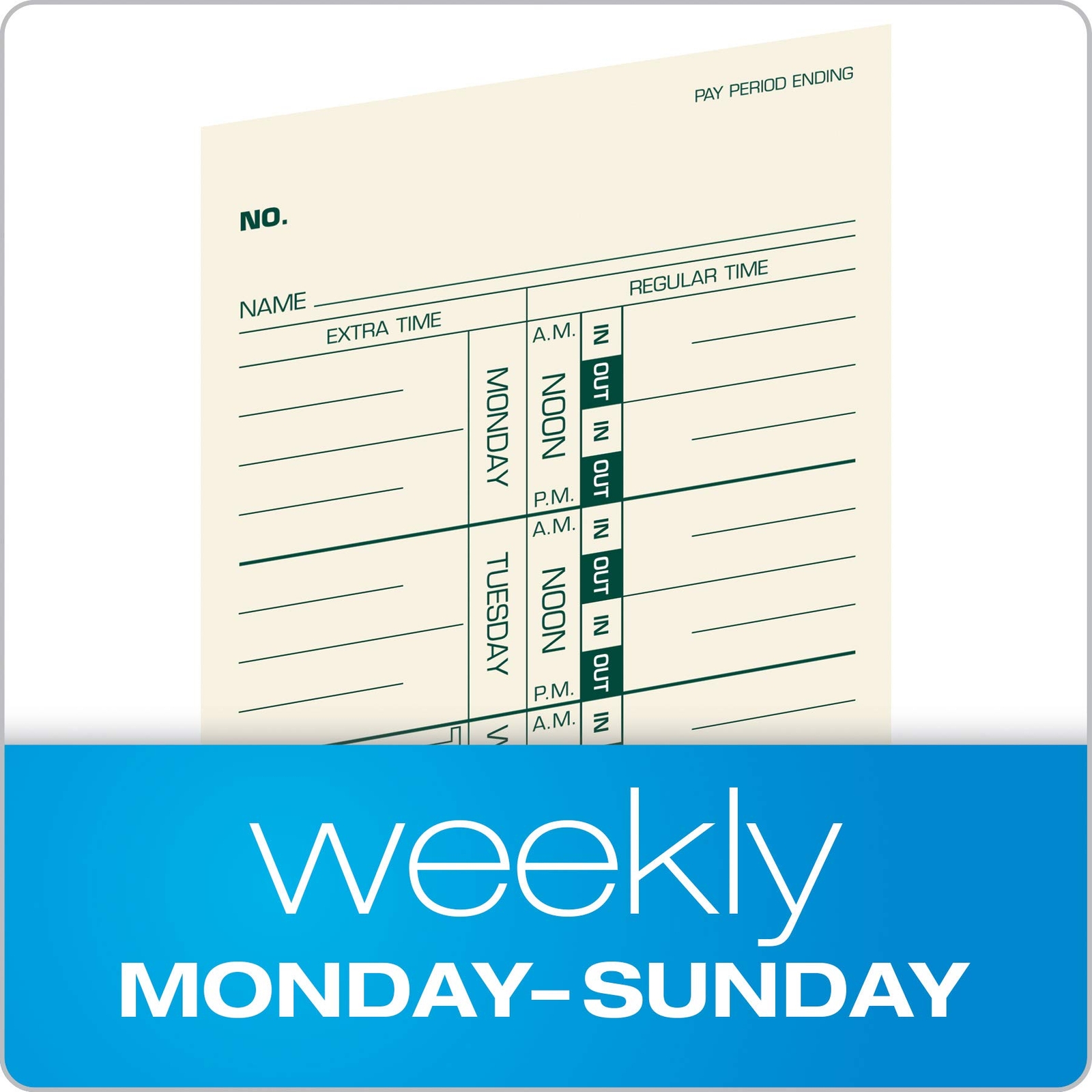 TOPS Time Cards Weekly 1-Sided 3-1/2 x 9 Manila Green Print 500-Count