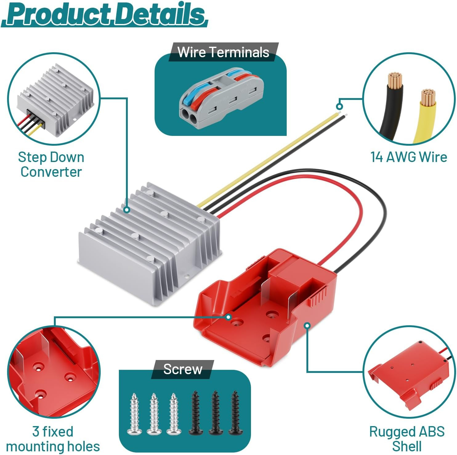 18V to 12V Step-Down Converter for Milwaukee M18 Battery Adapter, DC 12V 20A