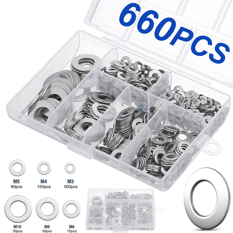 660PCS 304 Stainless Steel Washers Flat Washer Assortment Set Value Kit w/ Case