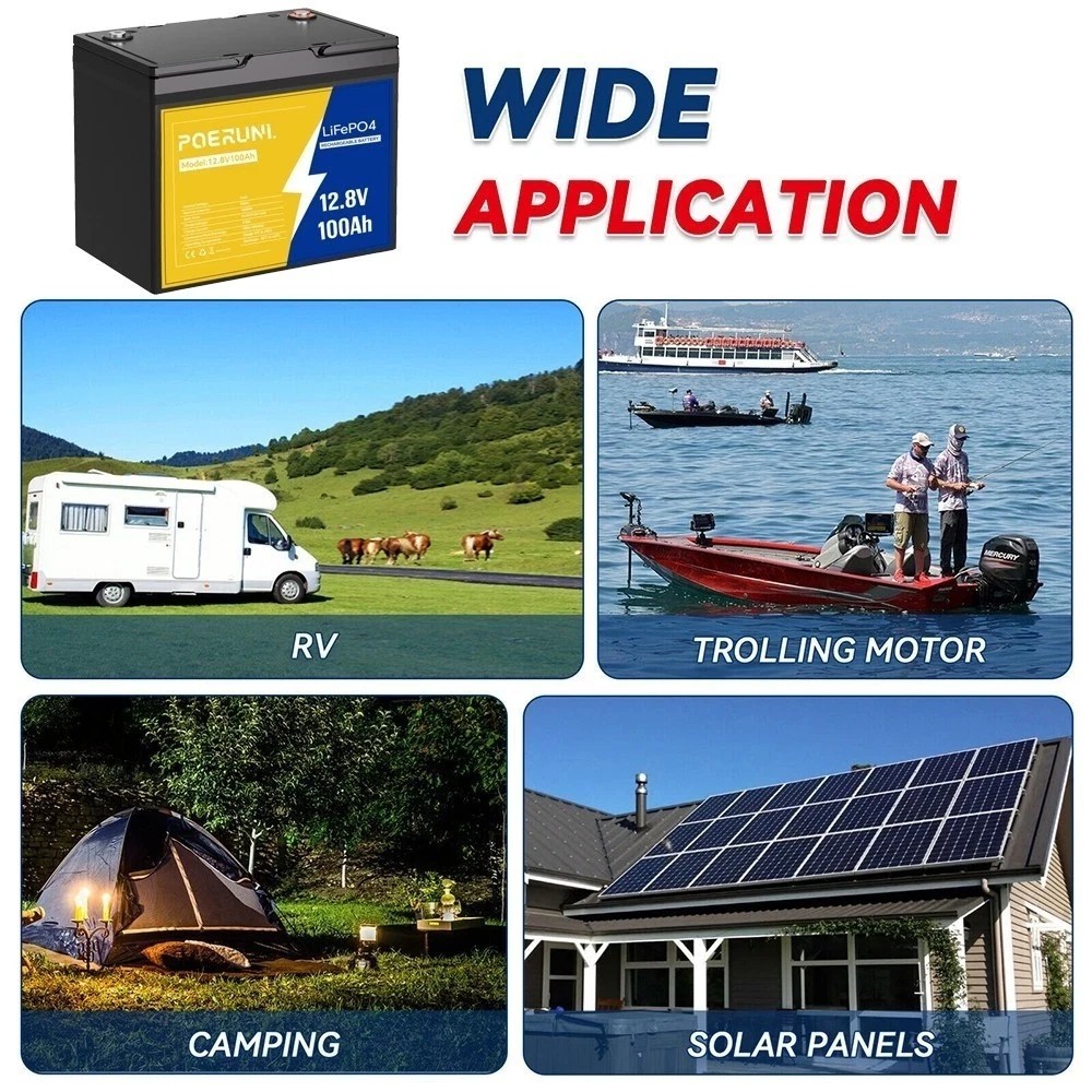 LiFePO4 12V 100Ah Lithium Battery Deep Cycle for Camper Van Off-Grid Solar RV