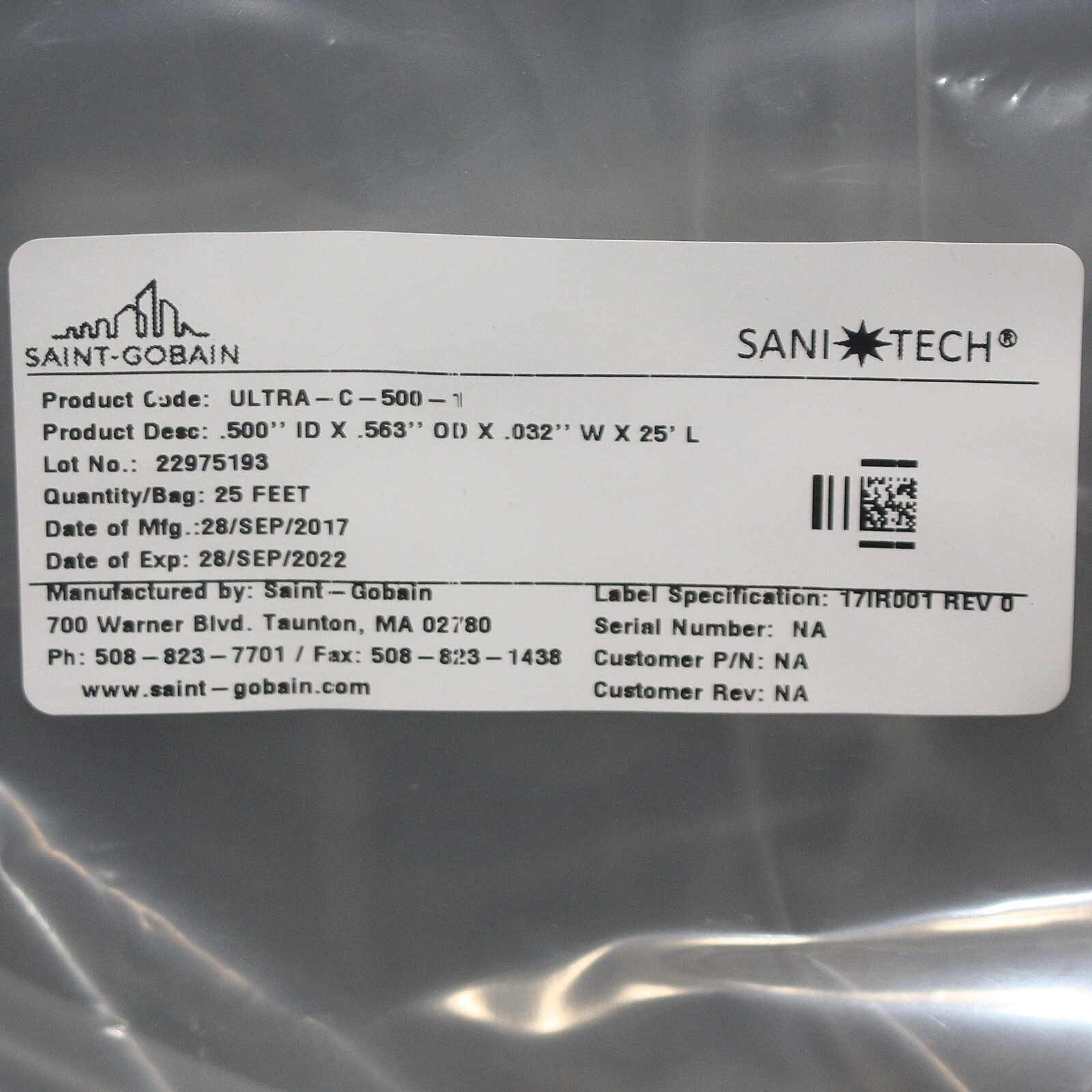 Sani-Tech Ultra Platinum Cured Silicone Tubing, 1/2″ x 9/16″ x 25ft, Bulk Hose