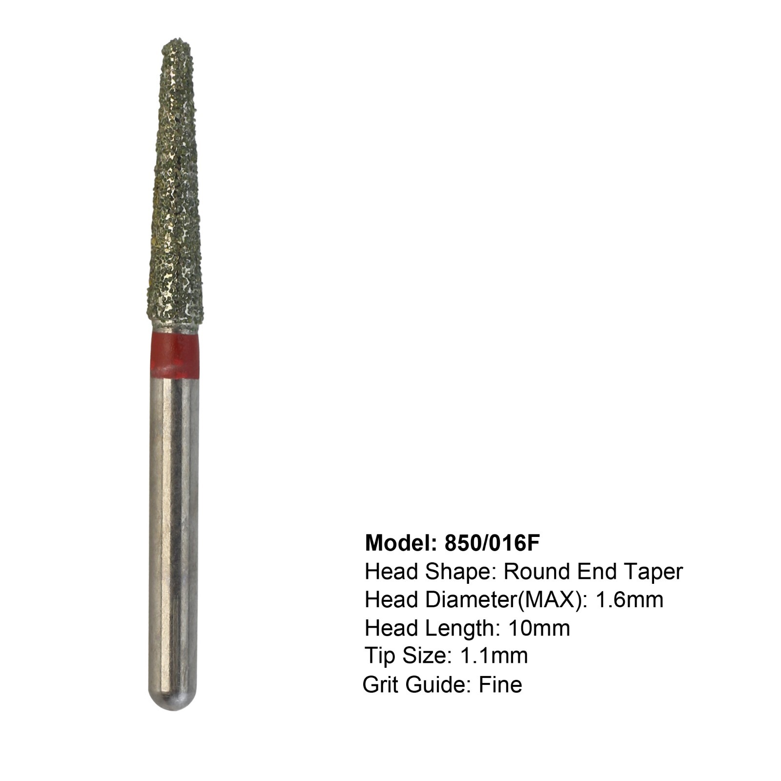 Dental Diamond Burs Round End Taper 850/016F Fine Grit Red FG High Speed 10pcs