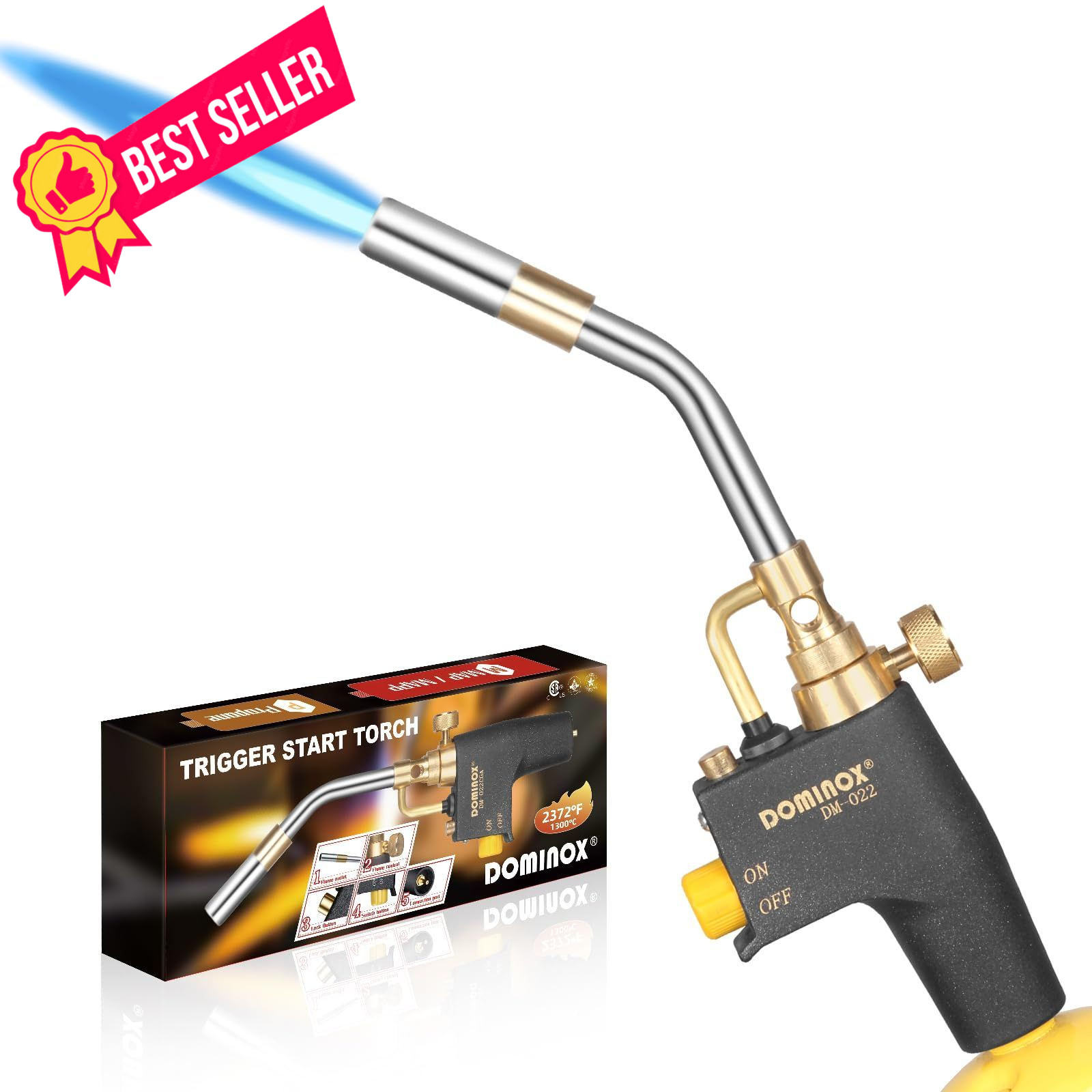 DOMINOX Propane Torch Head, High Intensity Head Trigger Start Gas Black