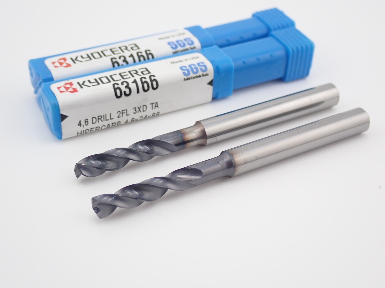 Kyocera SGS 4.6mm Solid Carbide Drill 3xD HIPERCARB 63166 (Qty. 2)