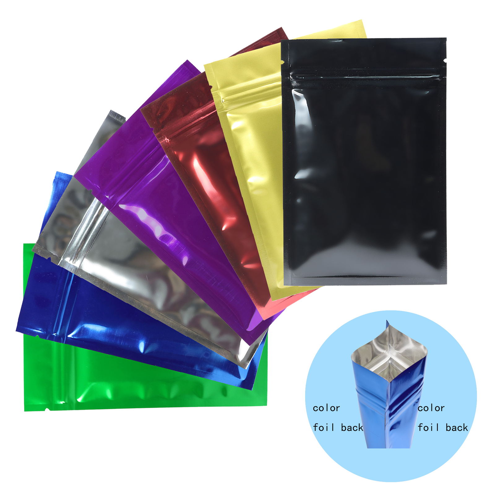 Glossy Metallic Mylar Resealable Bags in Various Colors 10x15cm (3.9×5.9″)