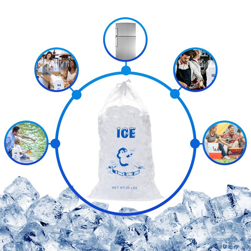 50 Pack Leak Proof Drawstring Ice Storage Bags Clear Plastic Sacks 8LB 20LB