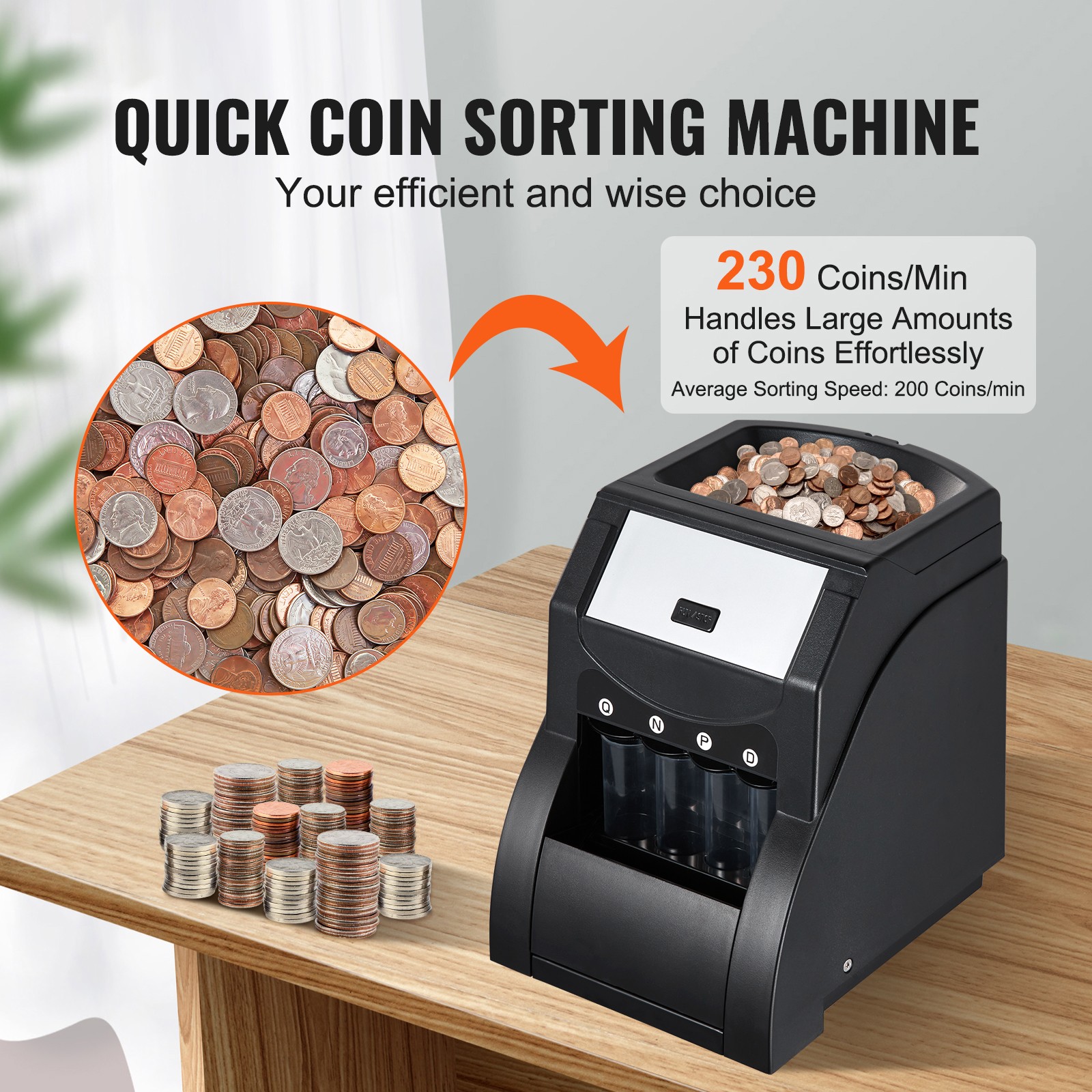 Uimoso Automatic Coin Sorter and Wrapper with 4 Coin Tubes, 230 Coins/Min