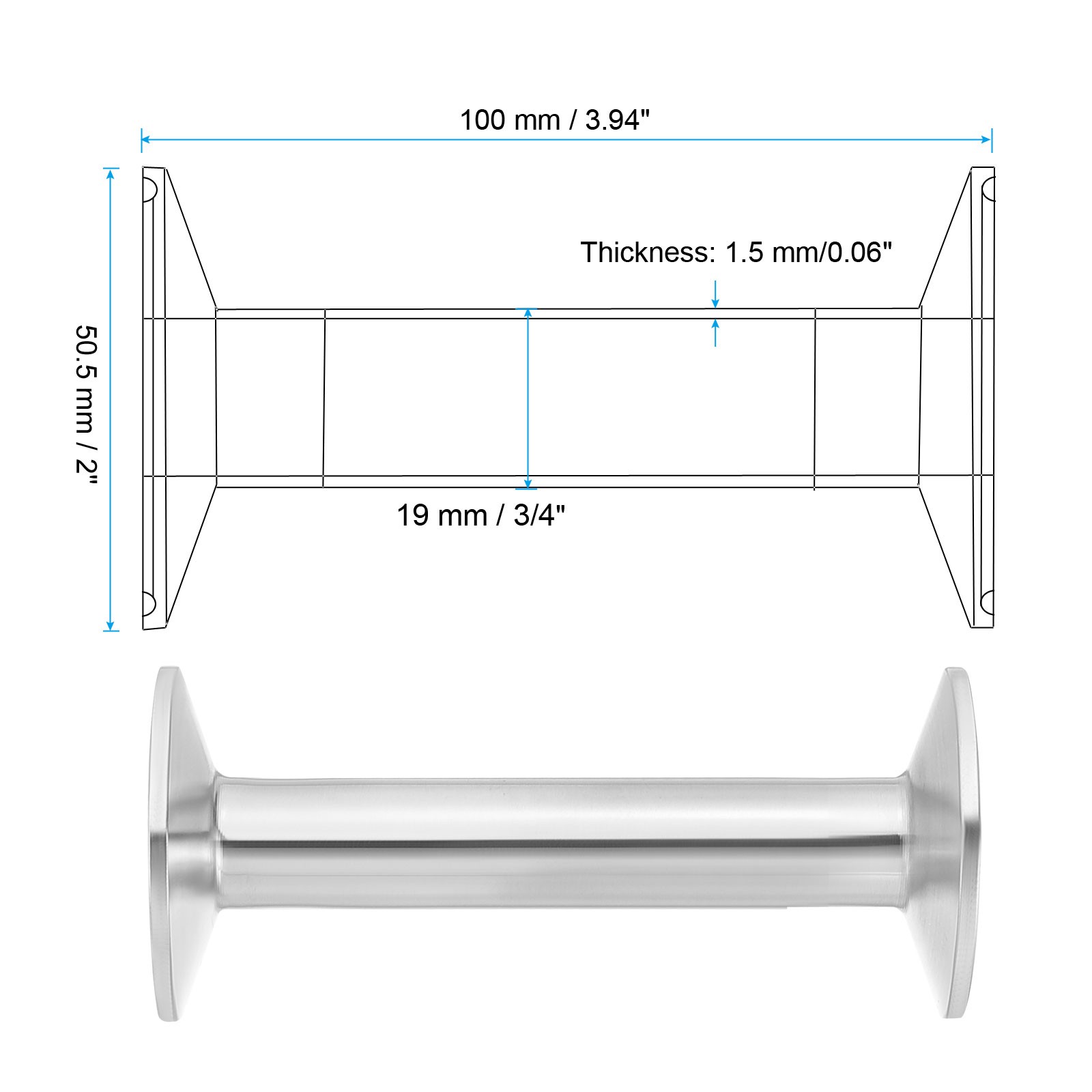 3/4 in OD Tri Clamps Tube Spool Tube with 2 in Clamp Ends Stainless Steel 100mm