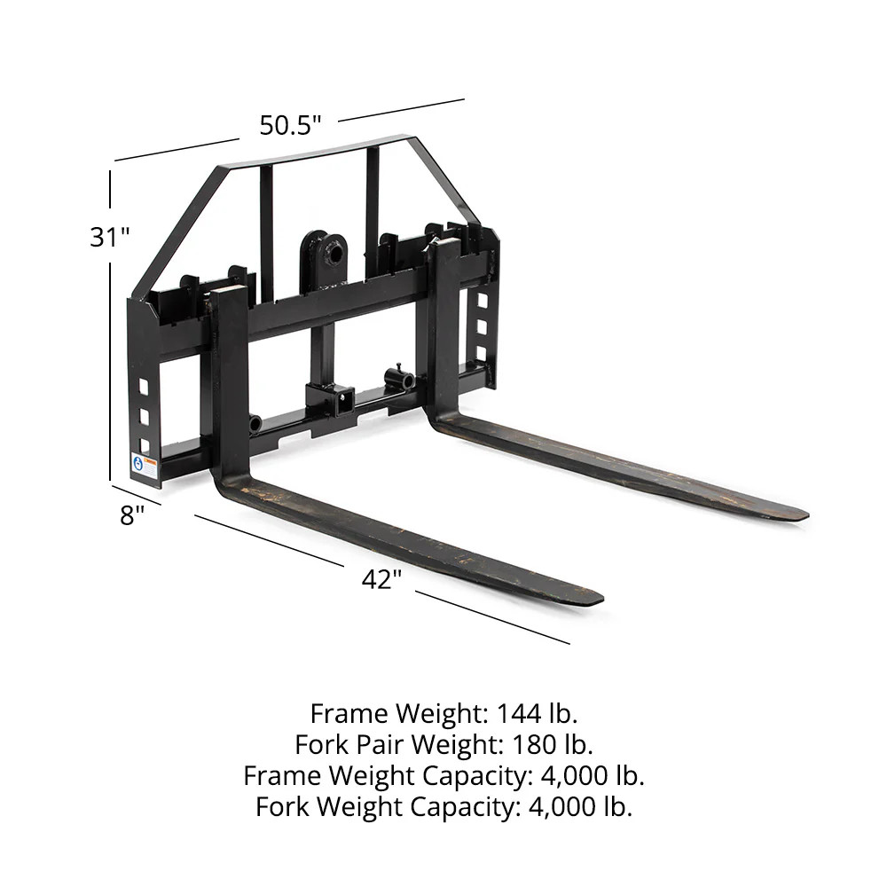 Titan Attachments Standard Series Pallet Fork Frame, 42″ Pallet Fork Blades