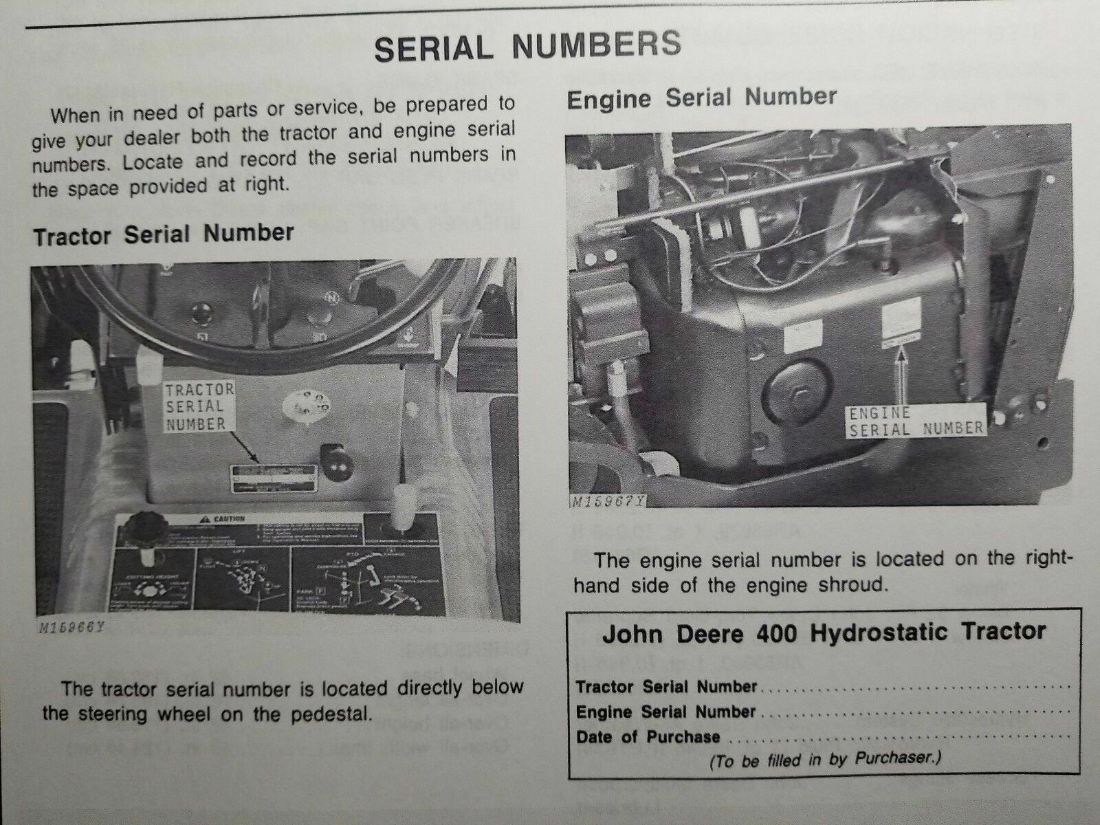 John Deere 400 Hydrostatic Tractor S/N 30001-55000 Owner’s Operator’s Manual ’75