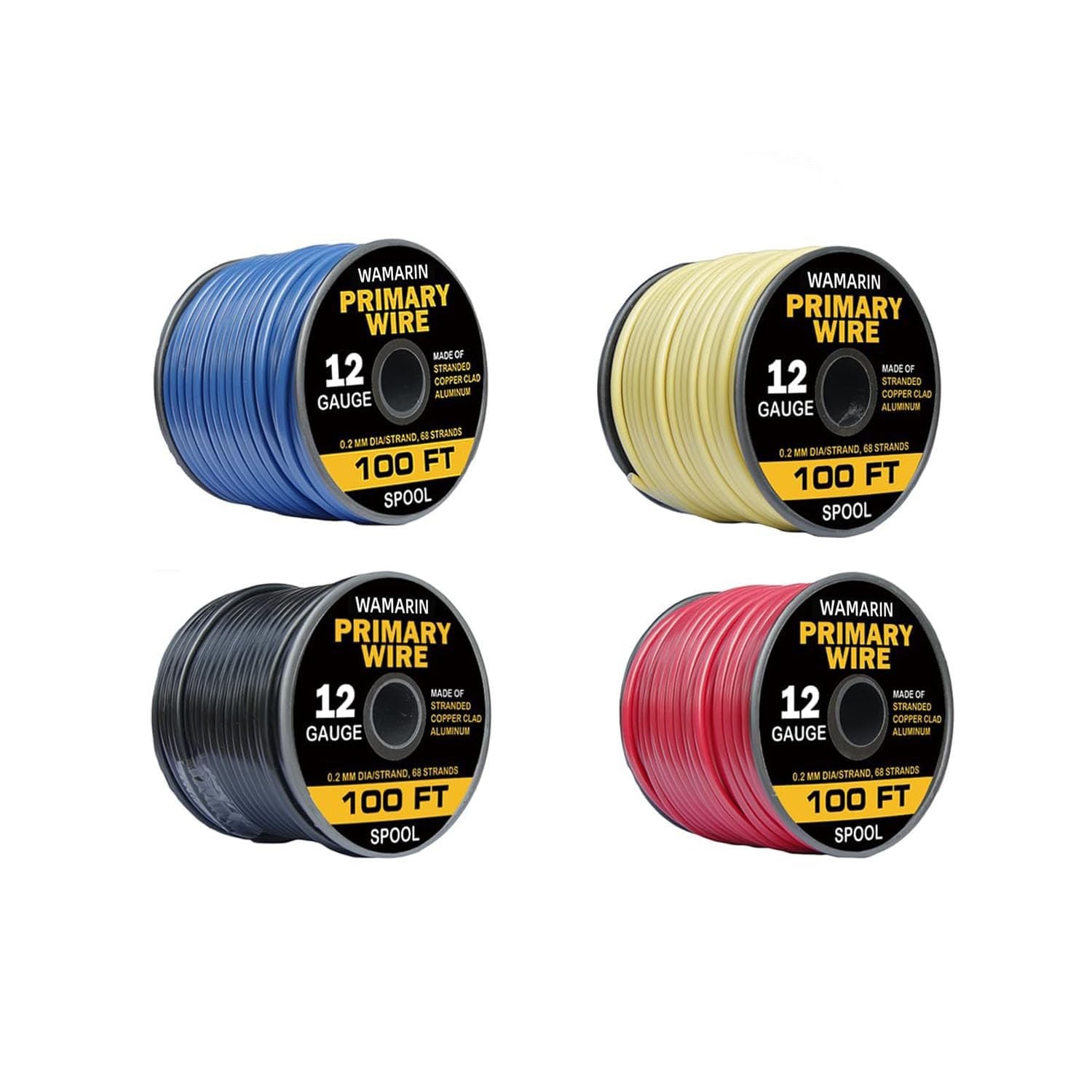 12 Gauge Wire 4 Colors 100ft Each 400ft Total Copper Clad Aluminum CCA, 12 A…