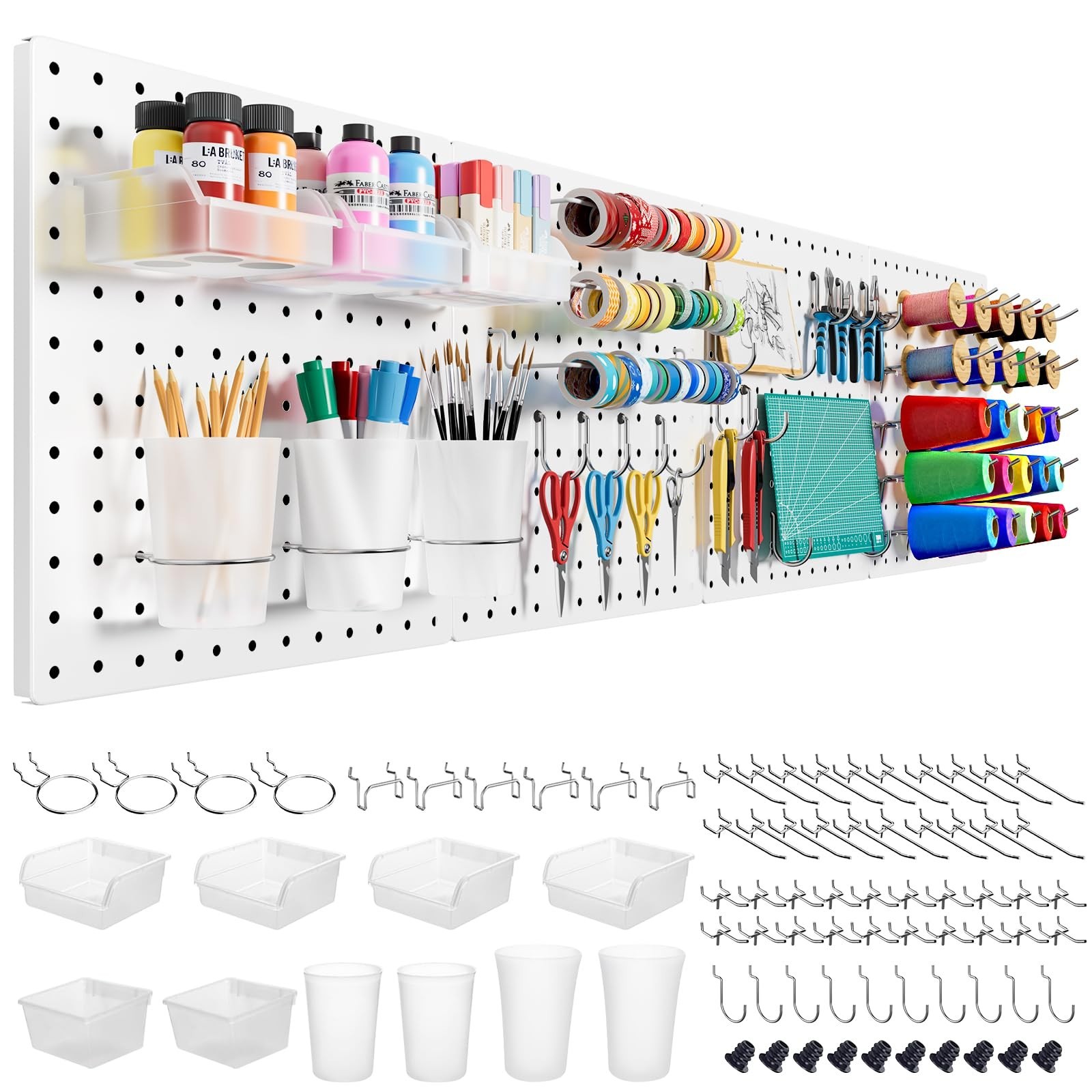 FZK Peg Board, 74PCS Metal Pegboard Wall Organizer Kit. Heavy Duty Pegboard, …