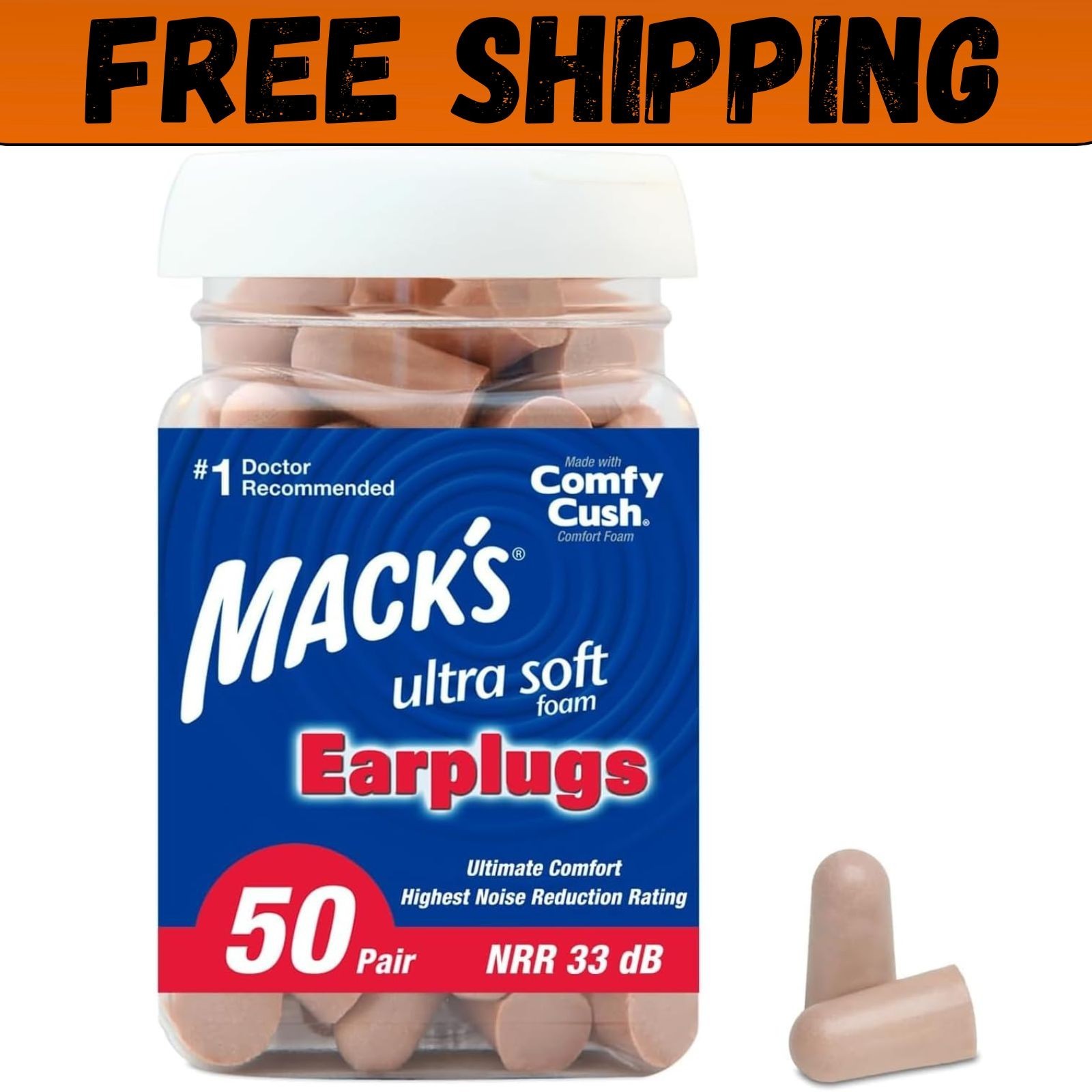 Mack’S Ultra Soft Foam Earplugs, 50 Pair – 33Db Highest NRR, Comfortable Ear Pl