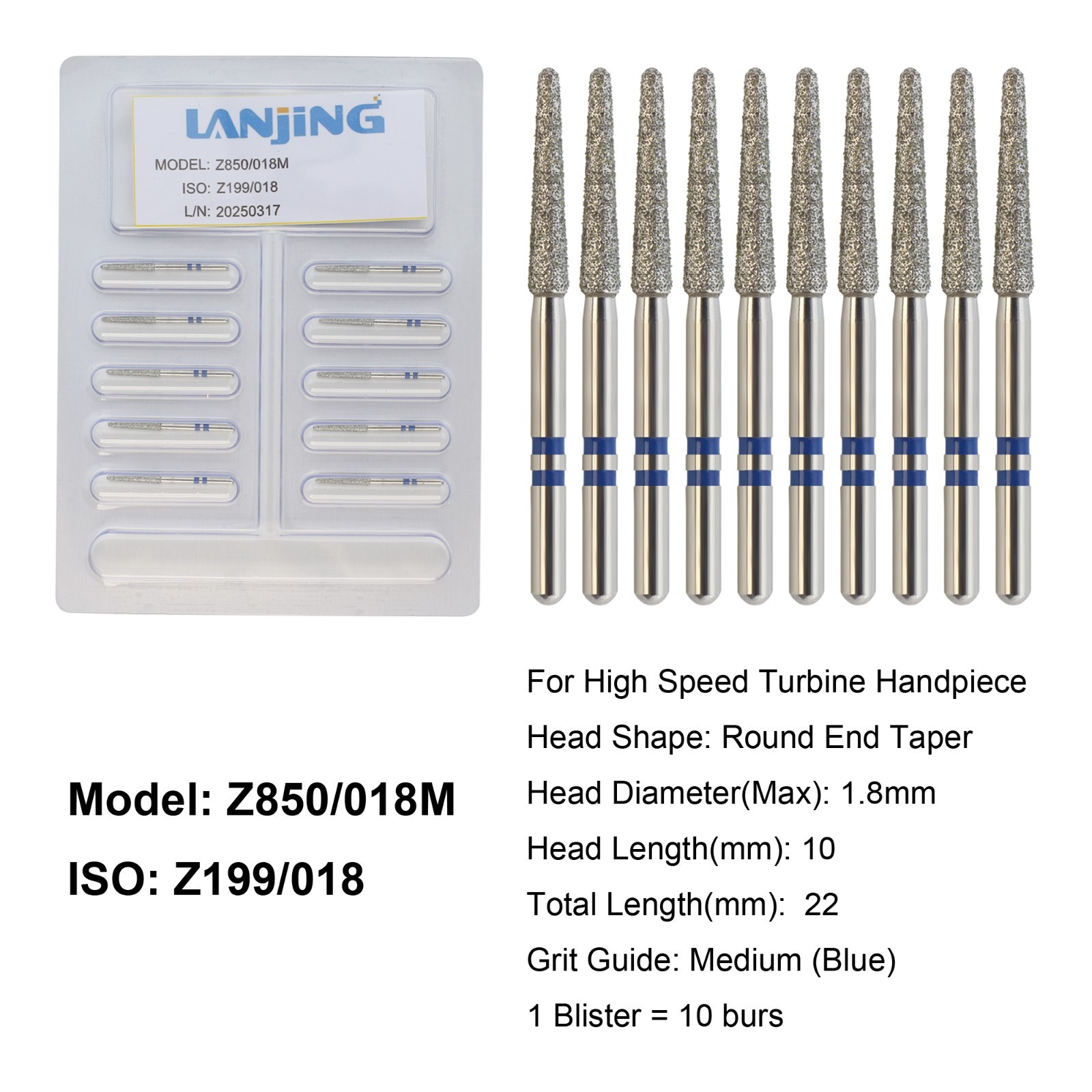 Dental Zirconia Cutting Diamond Burs FG Round End Taper Round Ball Football Z856