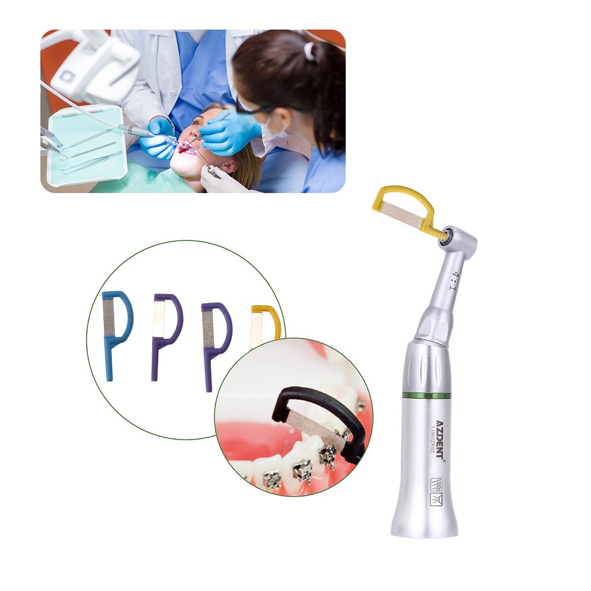 Dental 4:1 Reduction IPR System Contra Angle Handpiece+9pcs Interproximal Strips