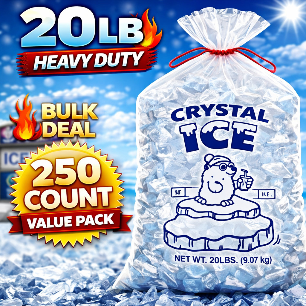 20 lb Ice Bags Drawstring Heavy Duty Bulk 250 500 Pack VALUE