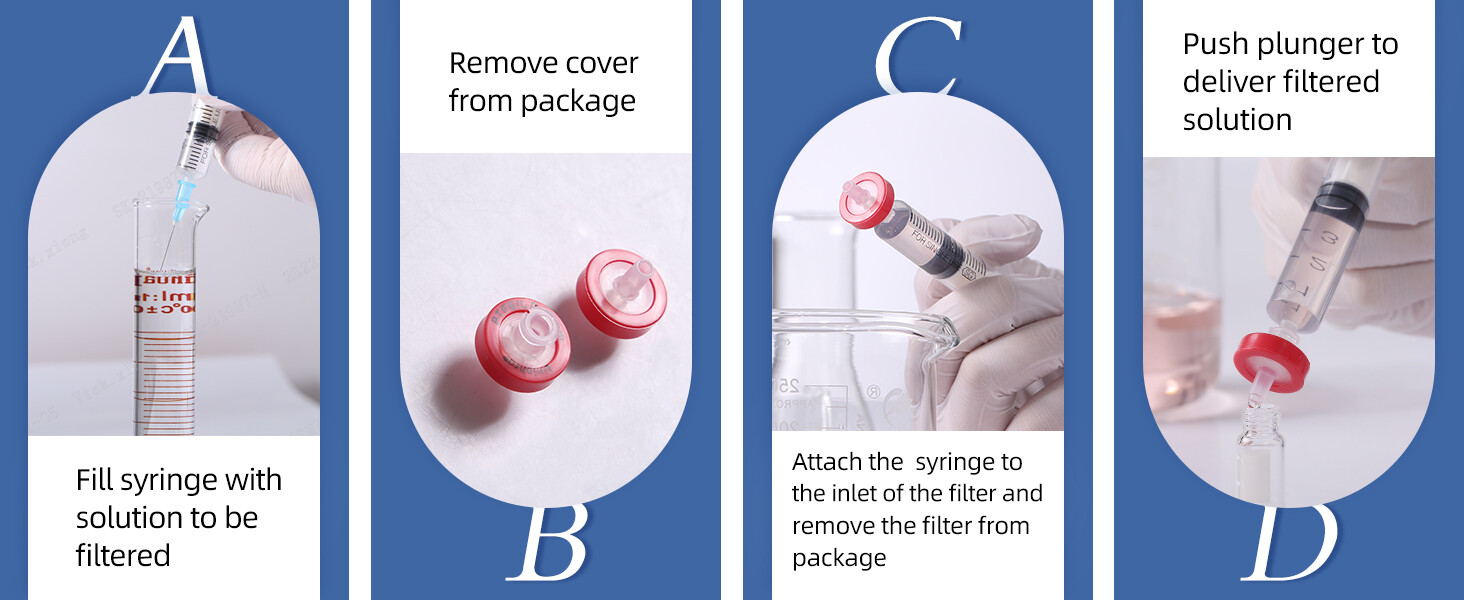 1000PCS HPLC PTFE Syringe Filters Membrane Wheel Red 0.45μm 25mm Lab Hydrophobic