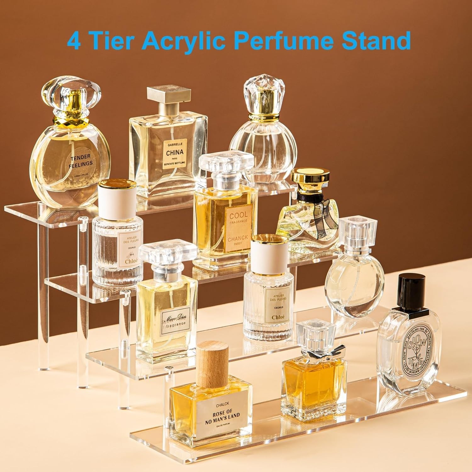 4 Tier Acrylic Perfume Organizer Stand, Clear Display 11.6 x 10.5 x 5.7 inches